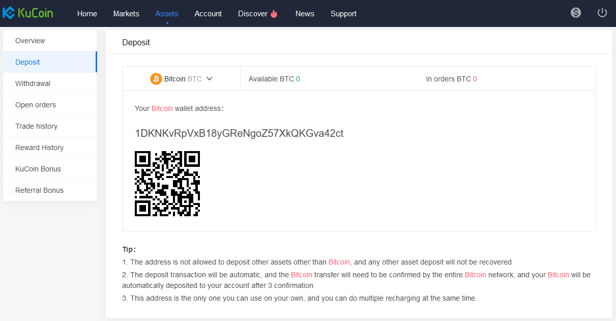 how to deposit btc into kucoin