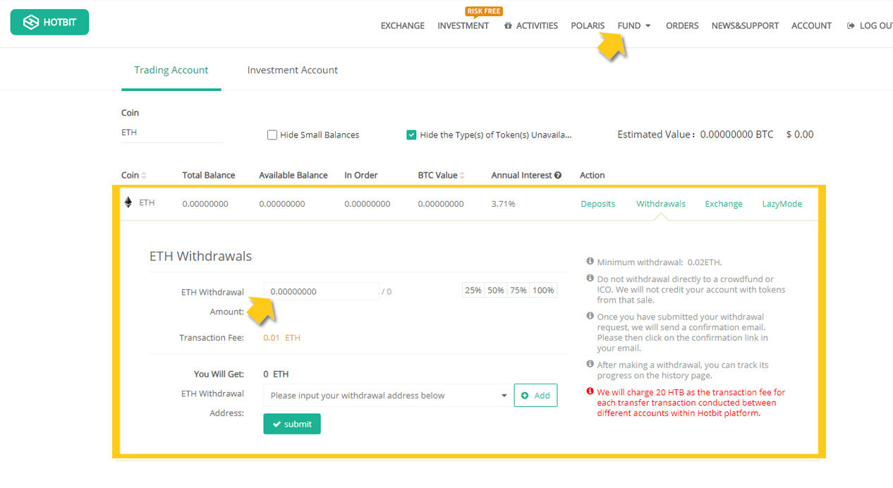 hotbit exchange withdraw