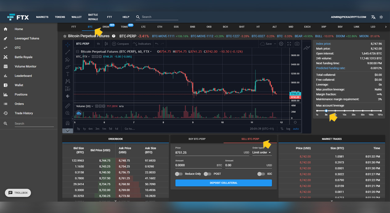 FTX Exchange Short BTC Tutorial