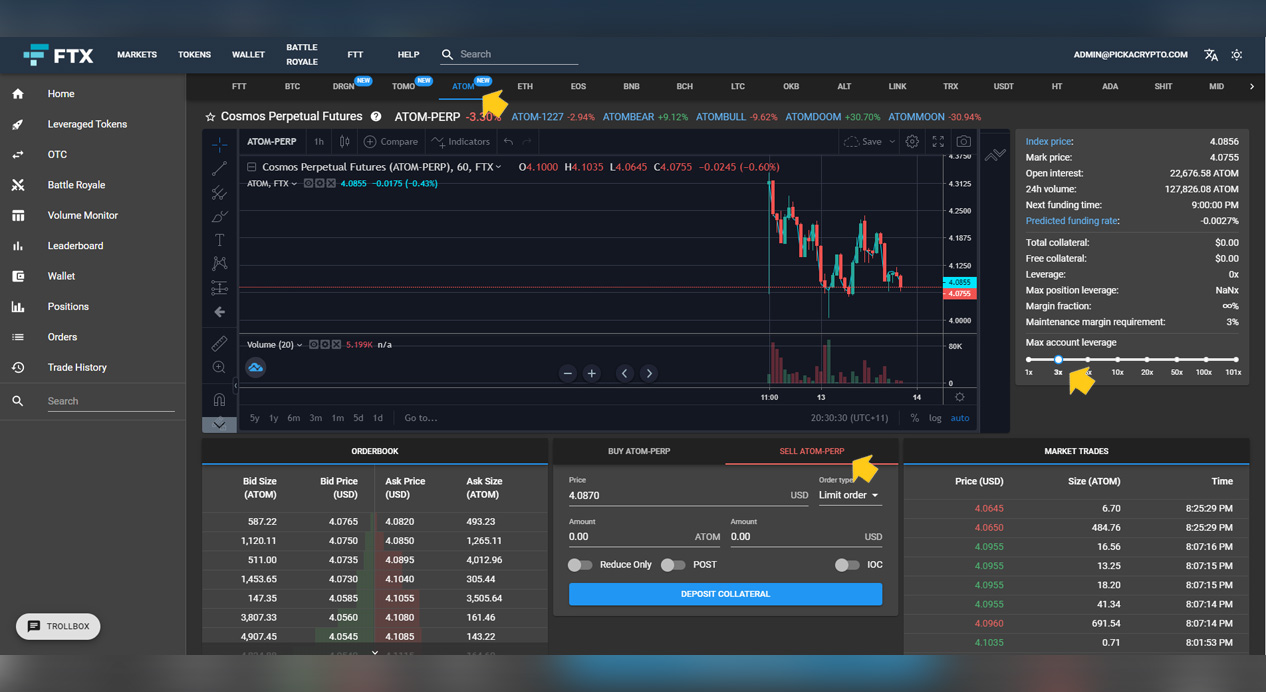 FTX Exchange Short Cosmos ATOM Tutorial