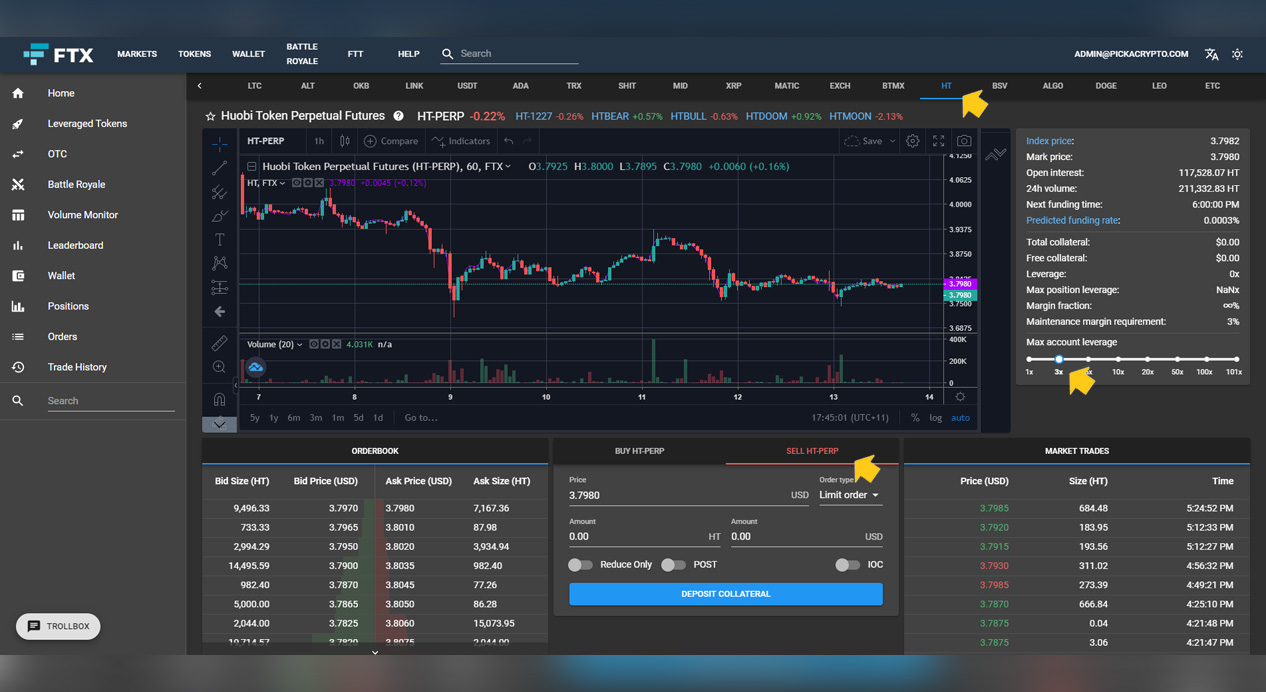 FTX Exchange Short Huobi HT