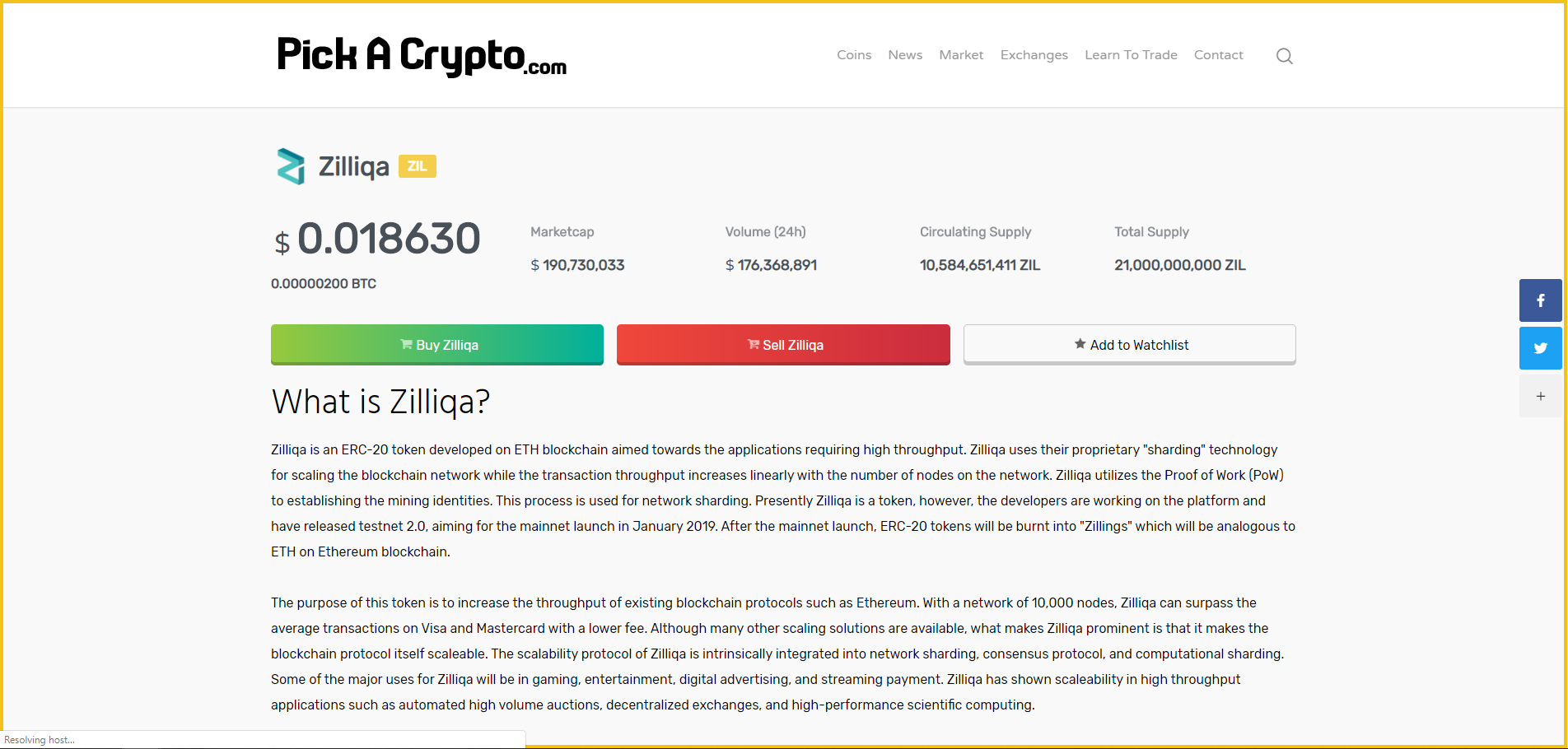 Zilliqa ZIL Price Prediction Market