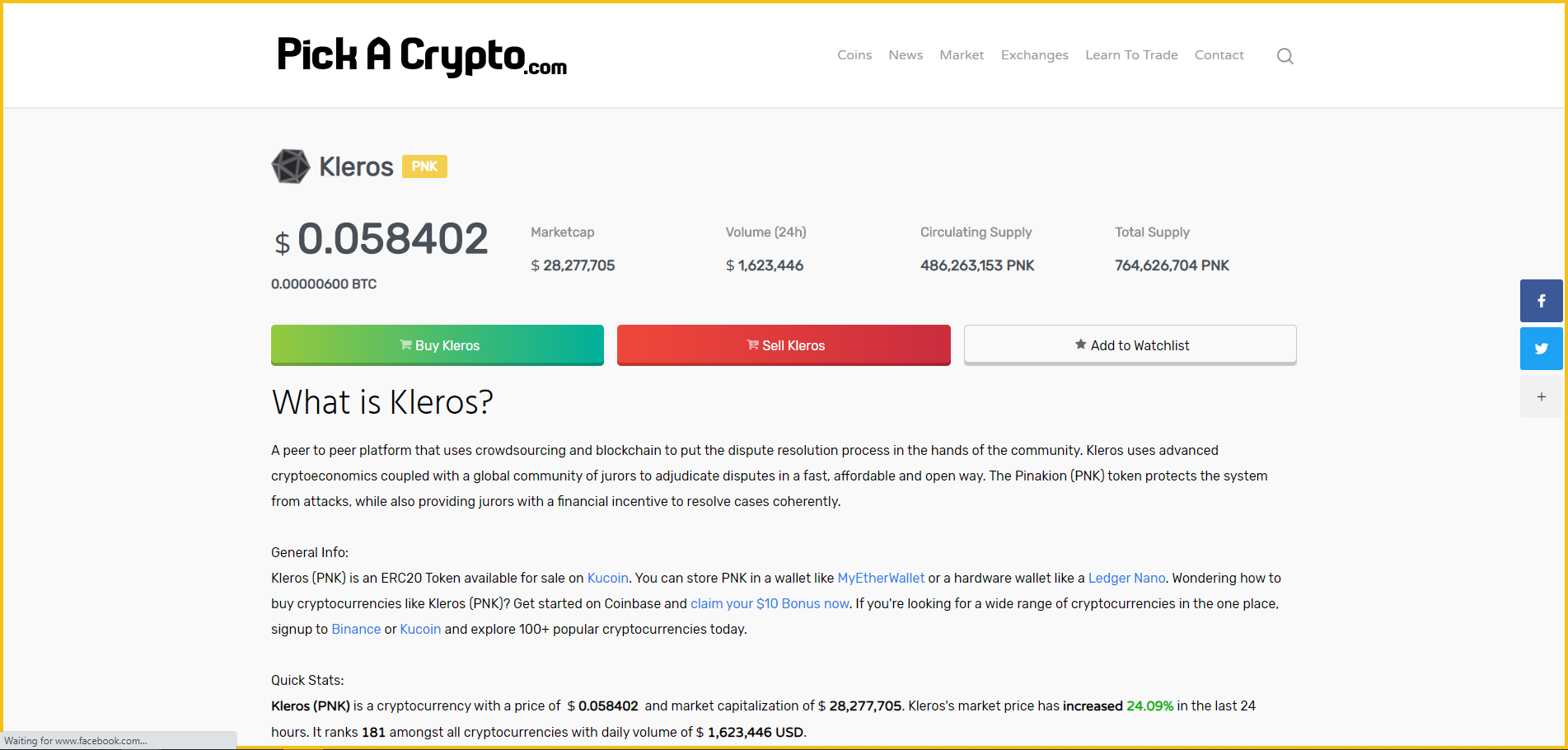 Kleros PNK Price Prediction Statistics