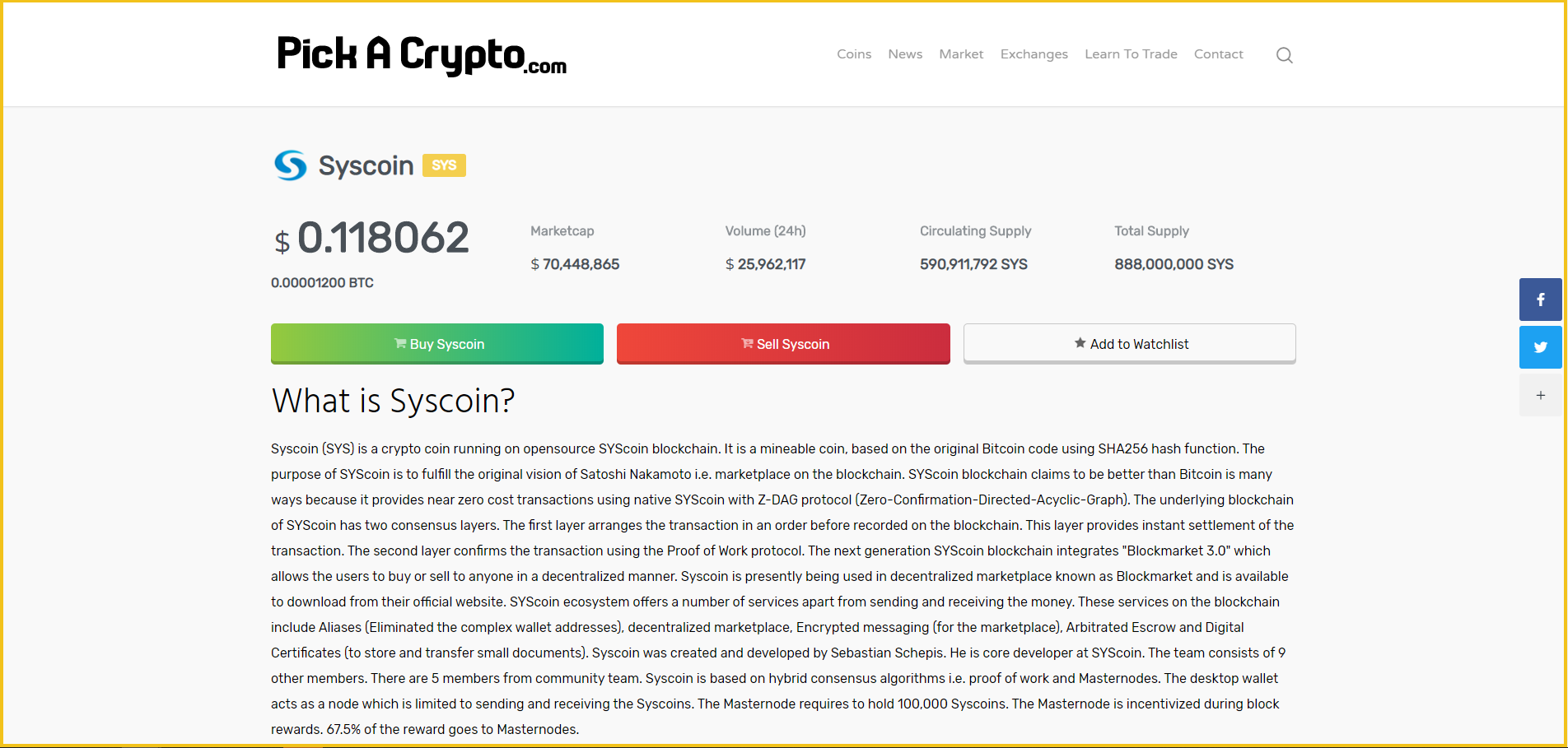 Syscoin SYS Price Prediction Statistics