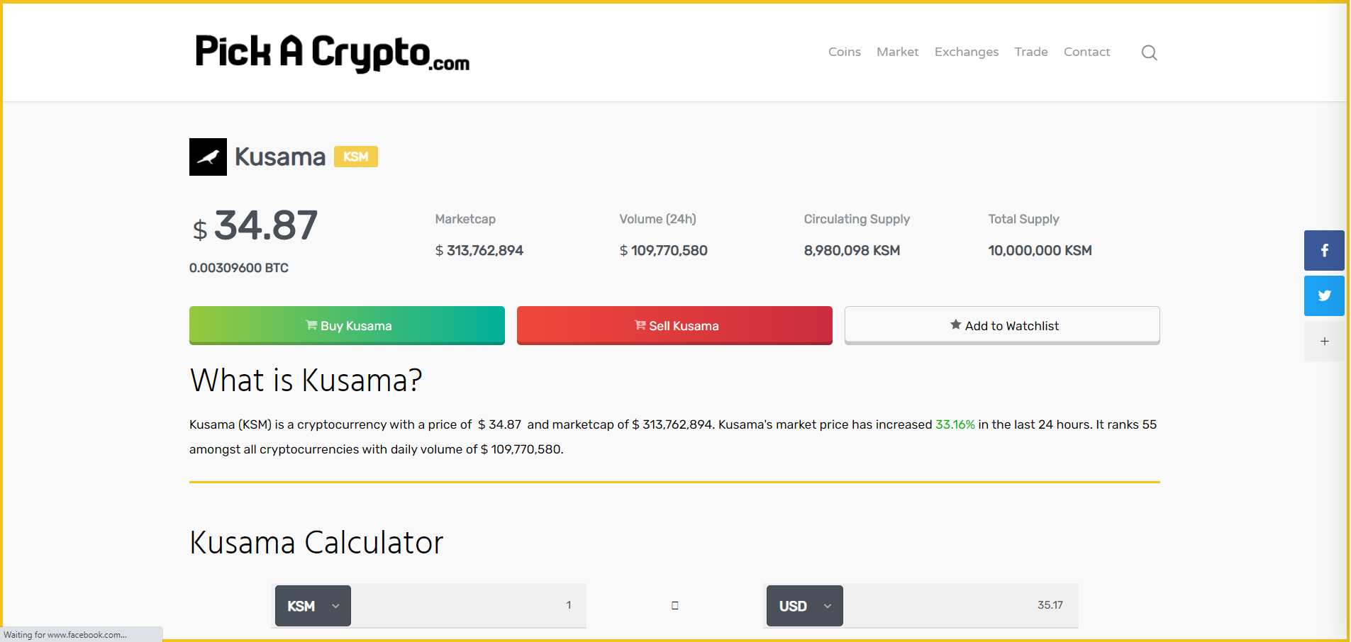 Kusama KSM Price Prediction Market