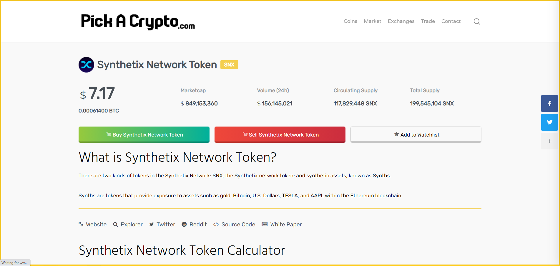 Synthetix SNX Price Prediction Market