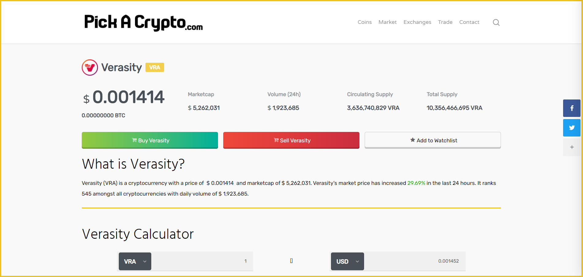 Verasity VRA Price Prediction Market