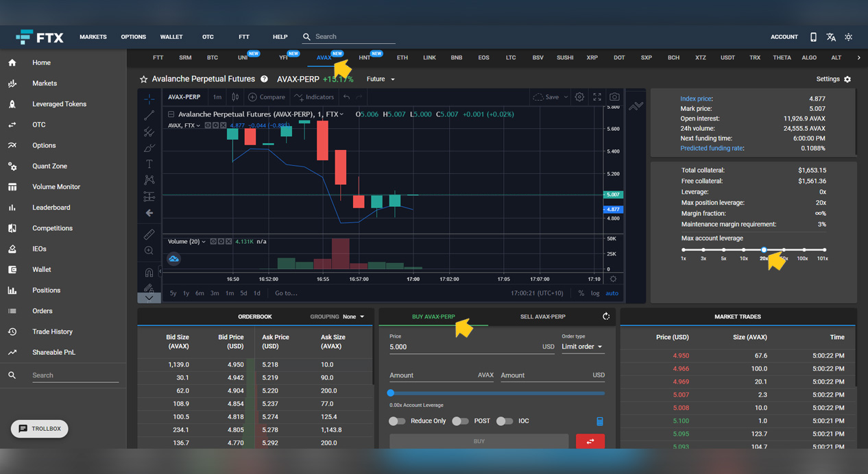 Avalanche AVAX Trade FTX Exchange LONG