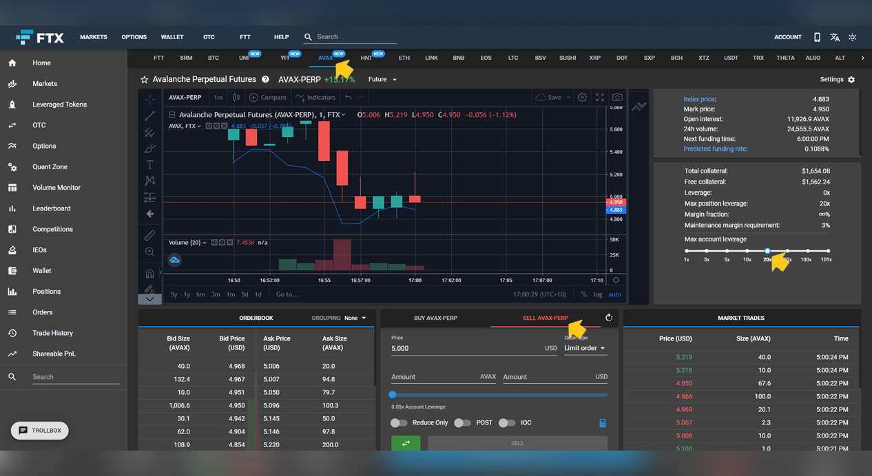 Avalanche AVAX Trade FTX Exchange SHORT