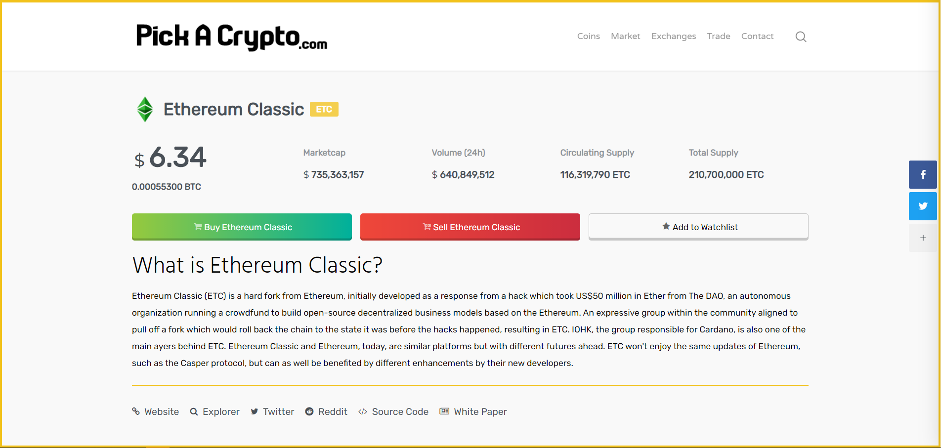 Ethereum Classic ETC Price Prediction Market