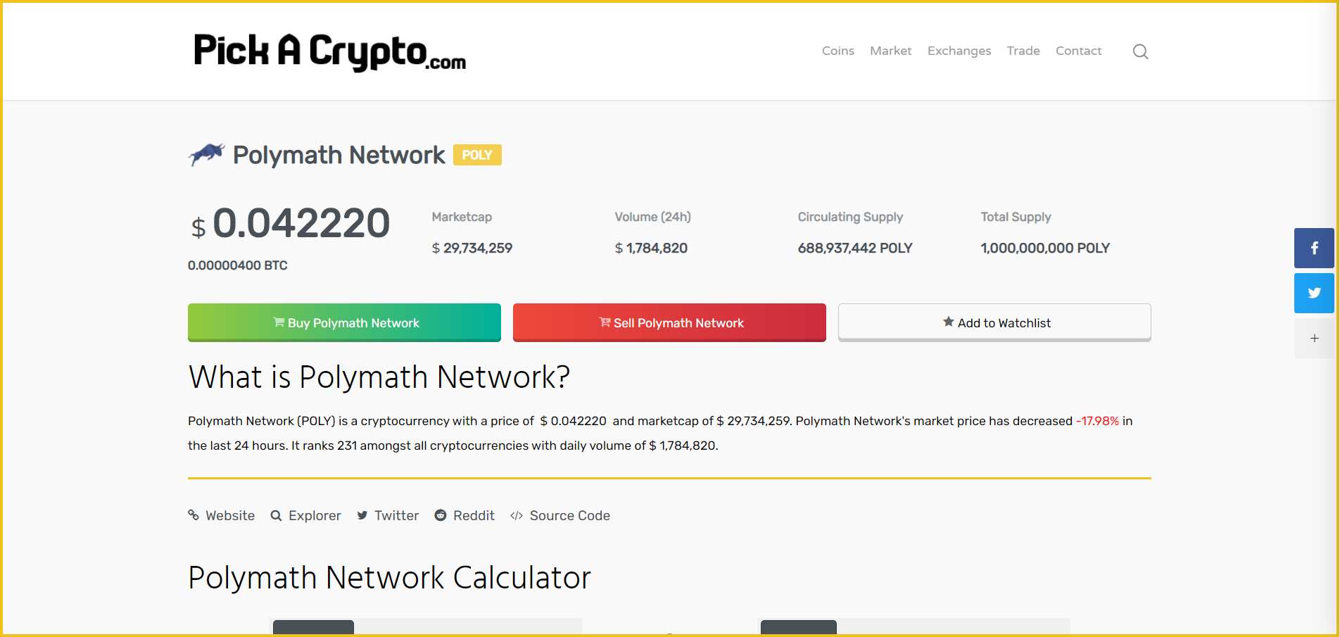 Polymath POLY Price Prediction Market