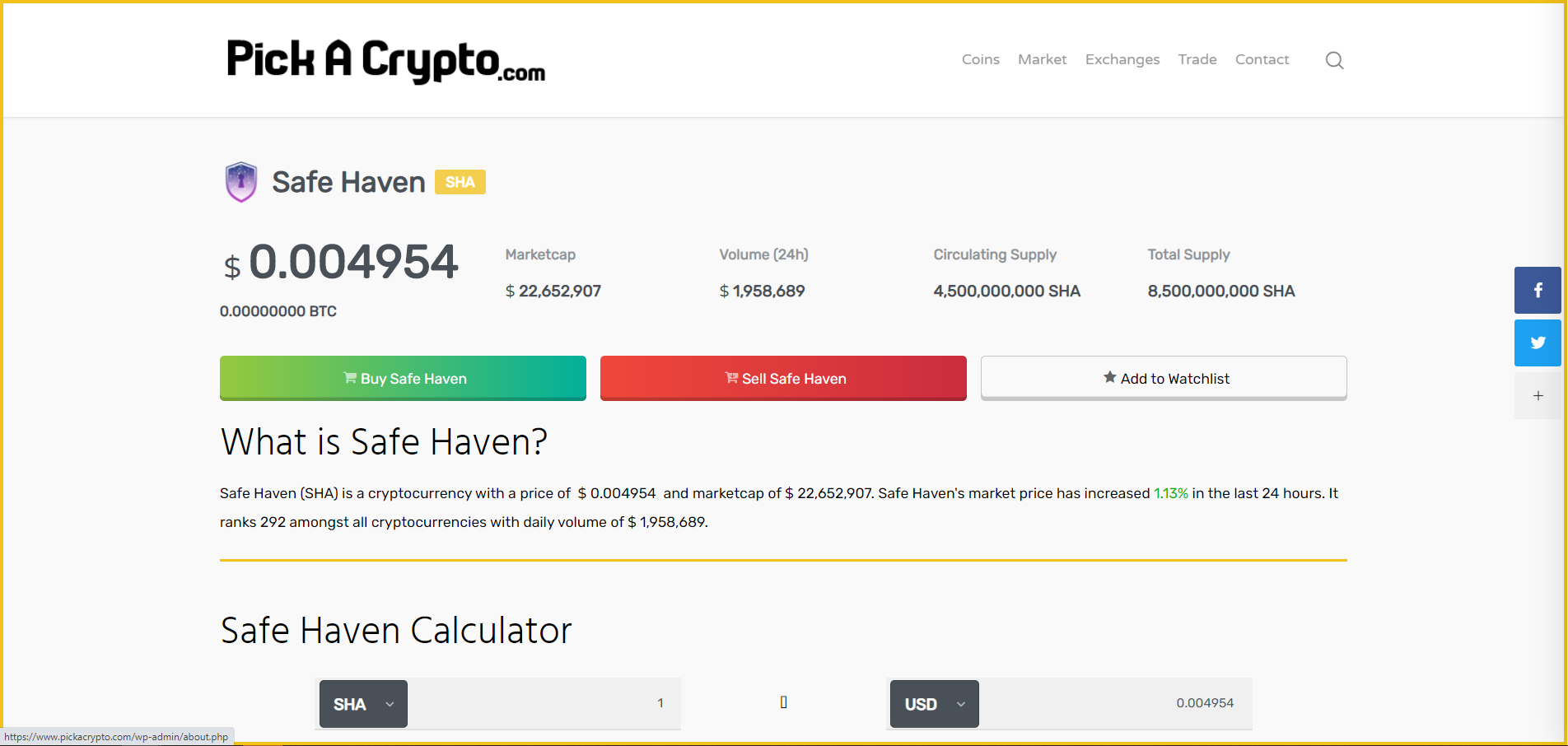 Safe Haven SHA Price Prediction Market