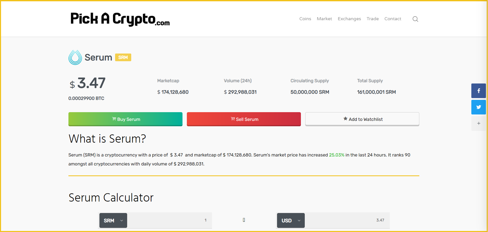 Serum SRM Price Prediction Market