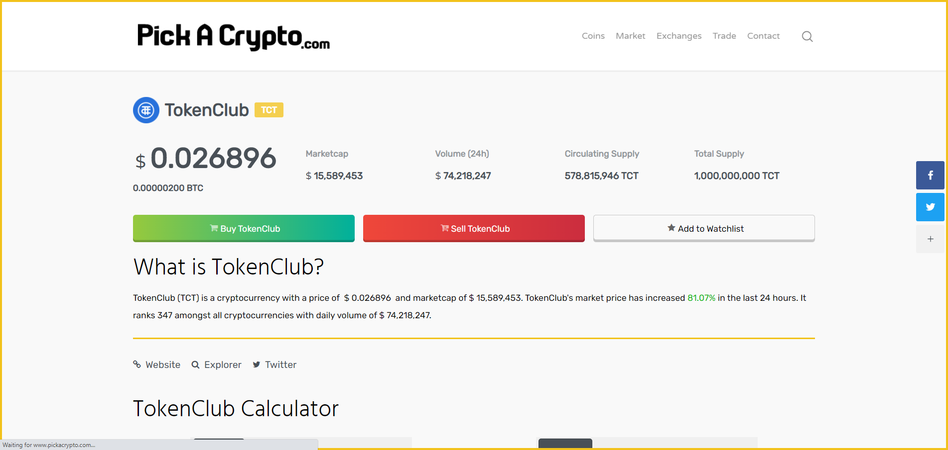 TokenClub TCT Price Prediction Market