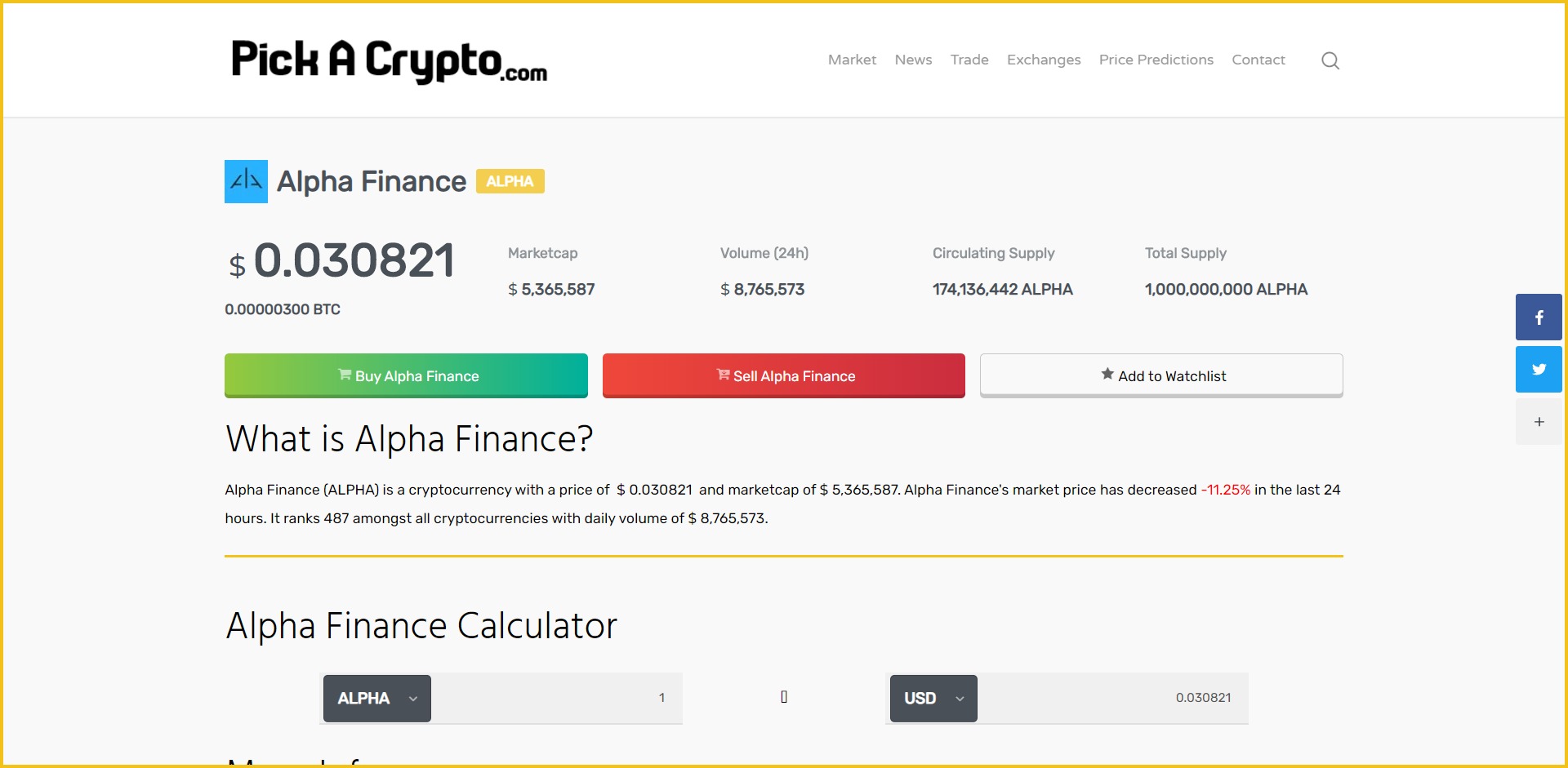 Alpha Finance ALPHA Price Prediction Market