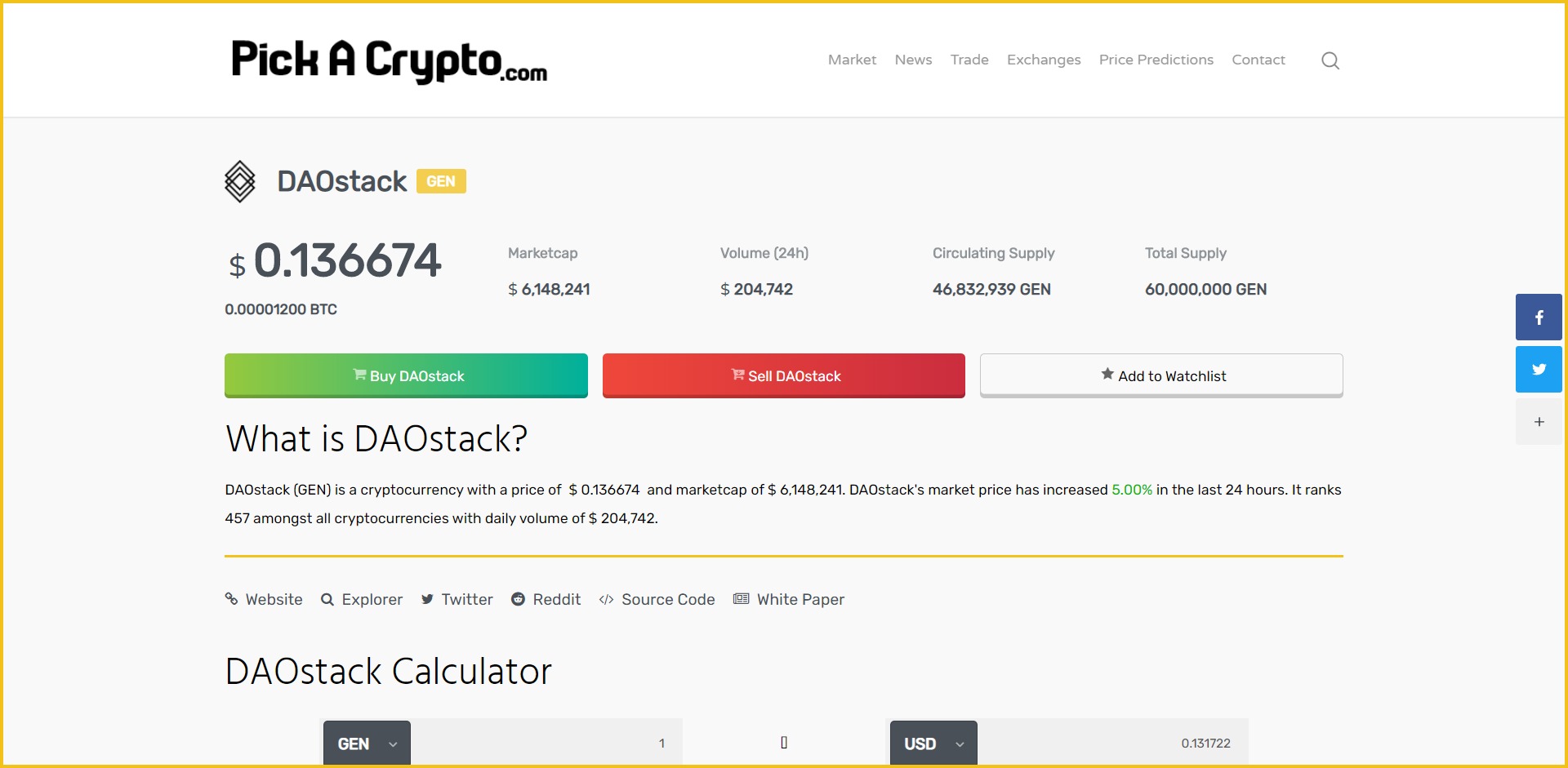 DAOstack GEN Price Prediction Market