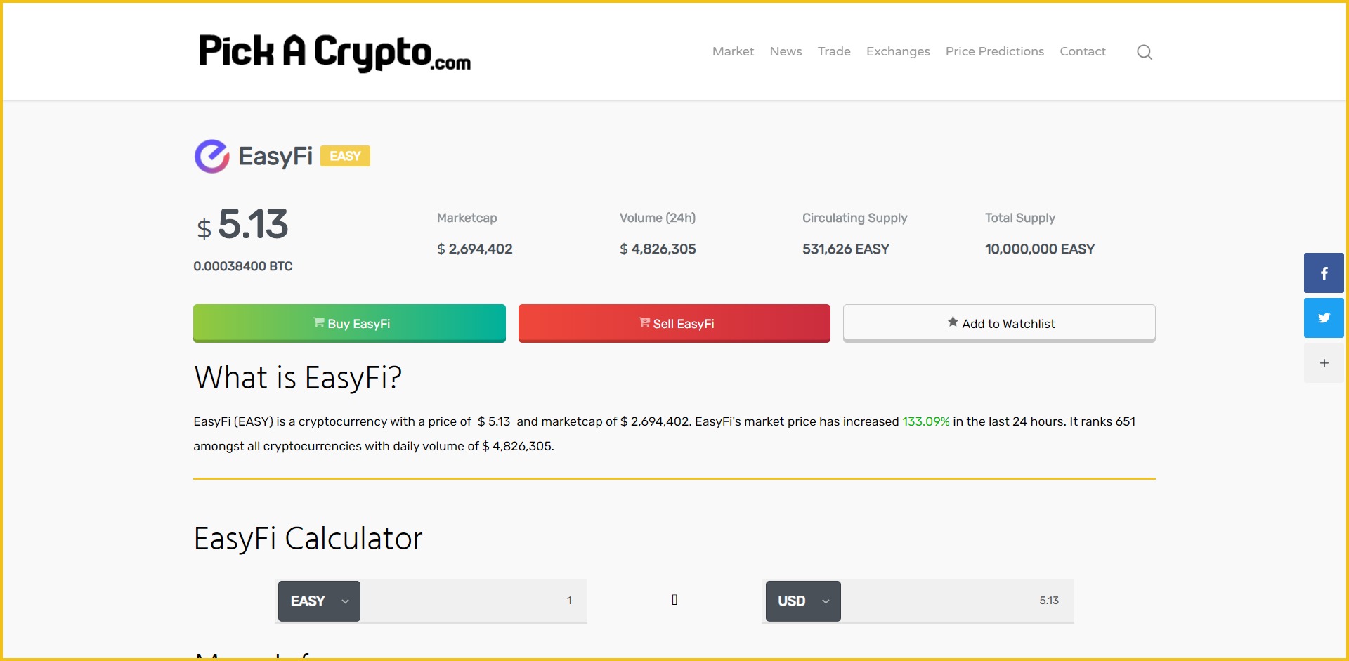 EasyFi EASY Price Prediction Market