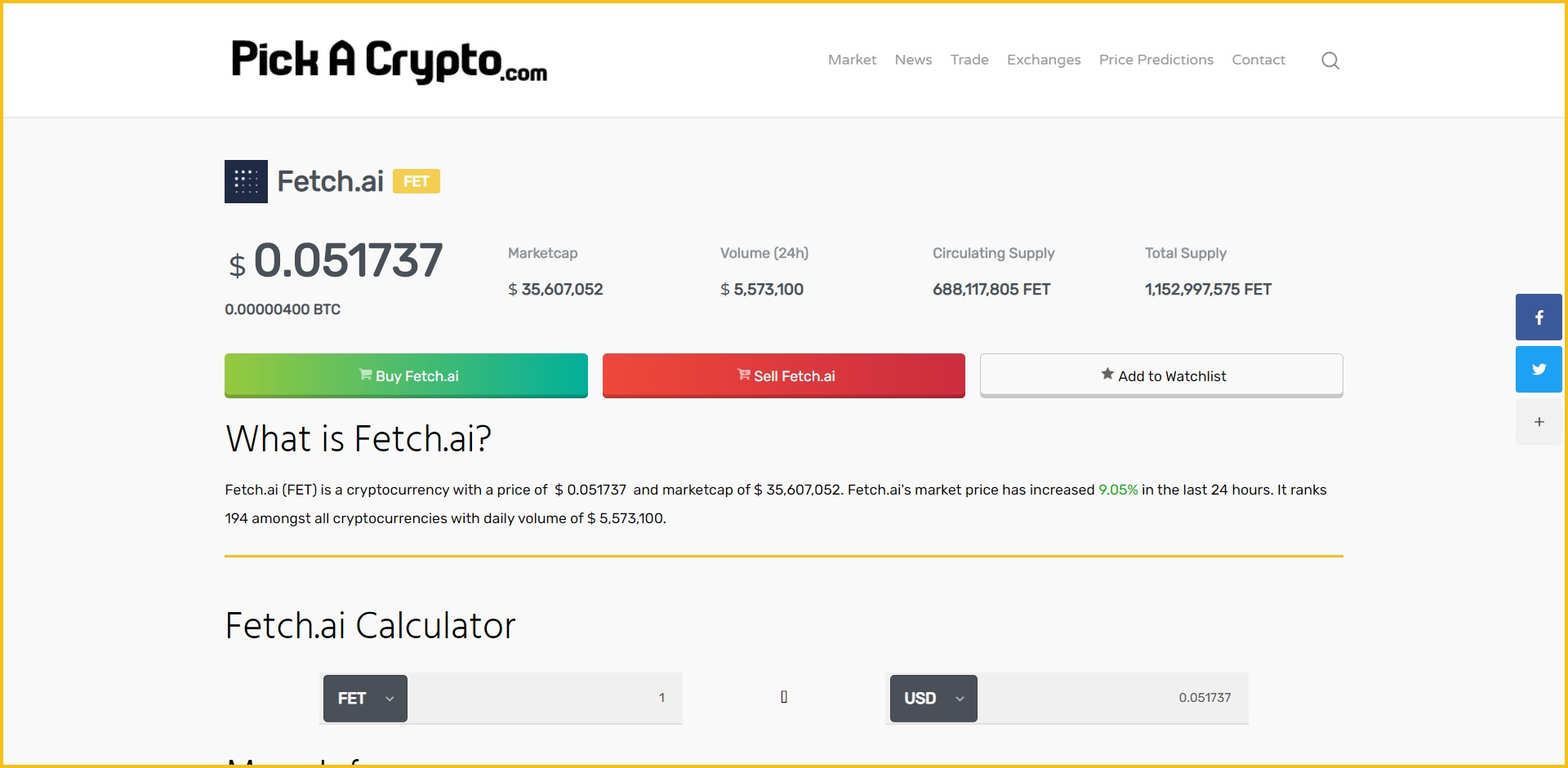 Fetch FET Price Prediction Market