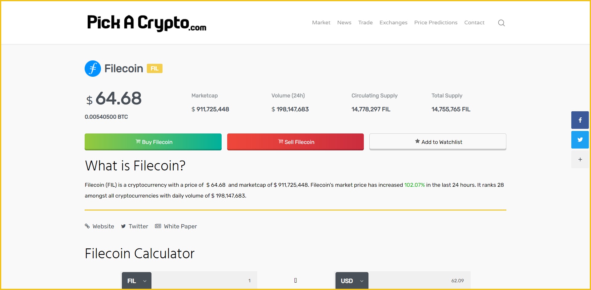 Filecoin FIL Price Prediction Market