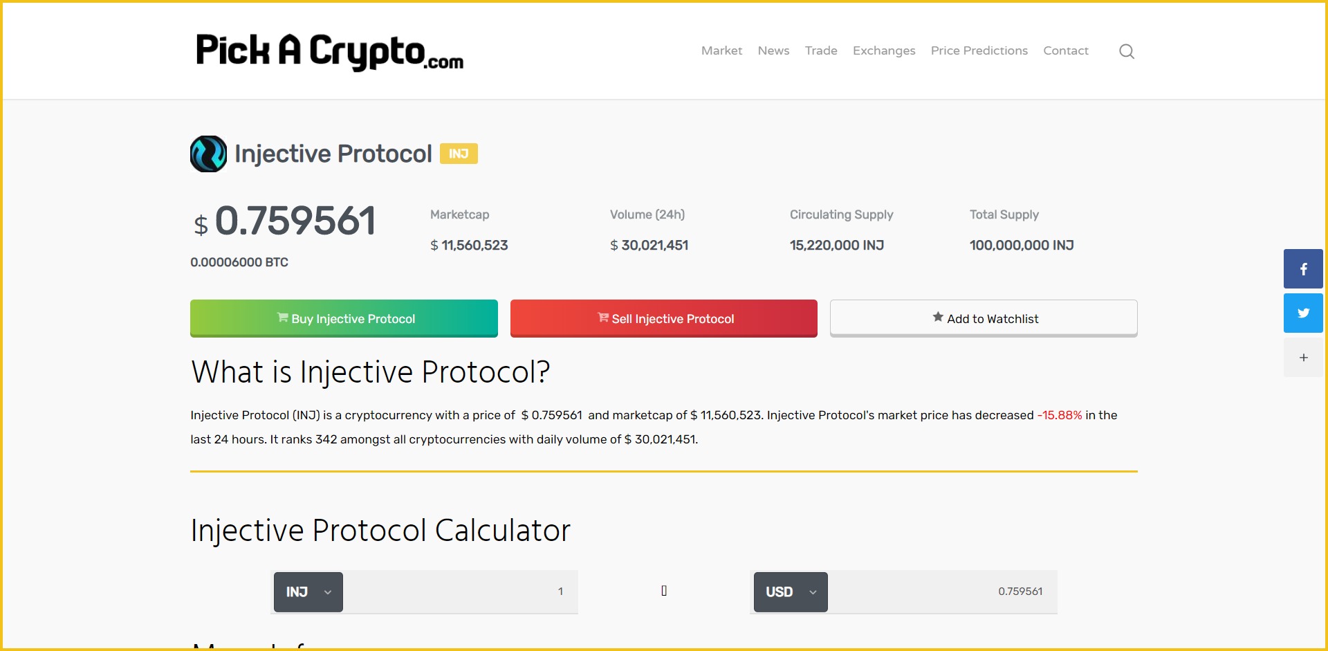 Injective Protocol INJ Price Prediction Market