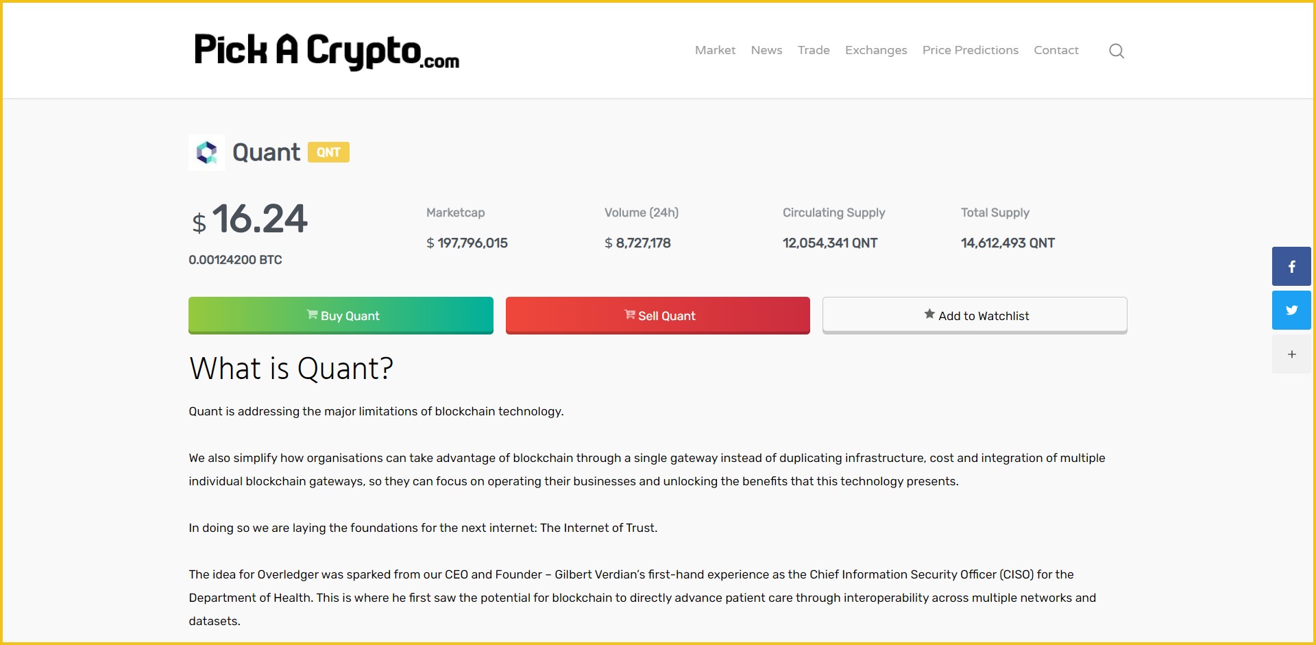 Quant QNT Price Prediction Market