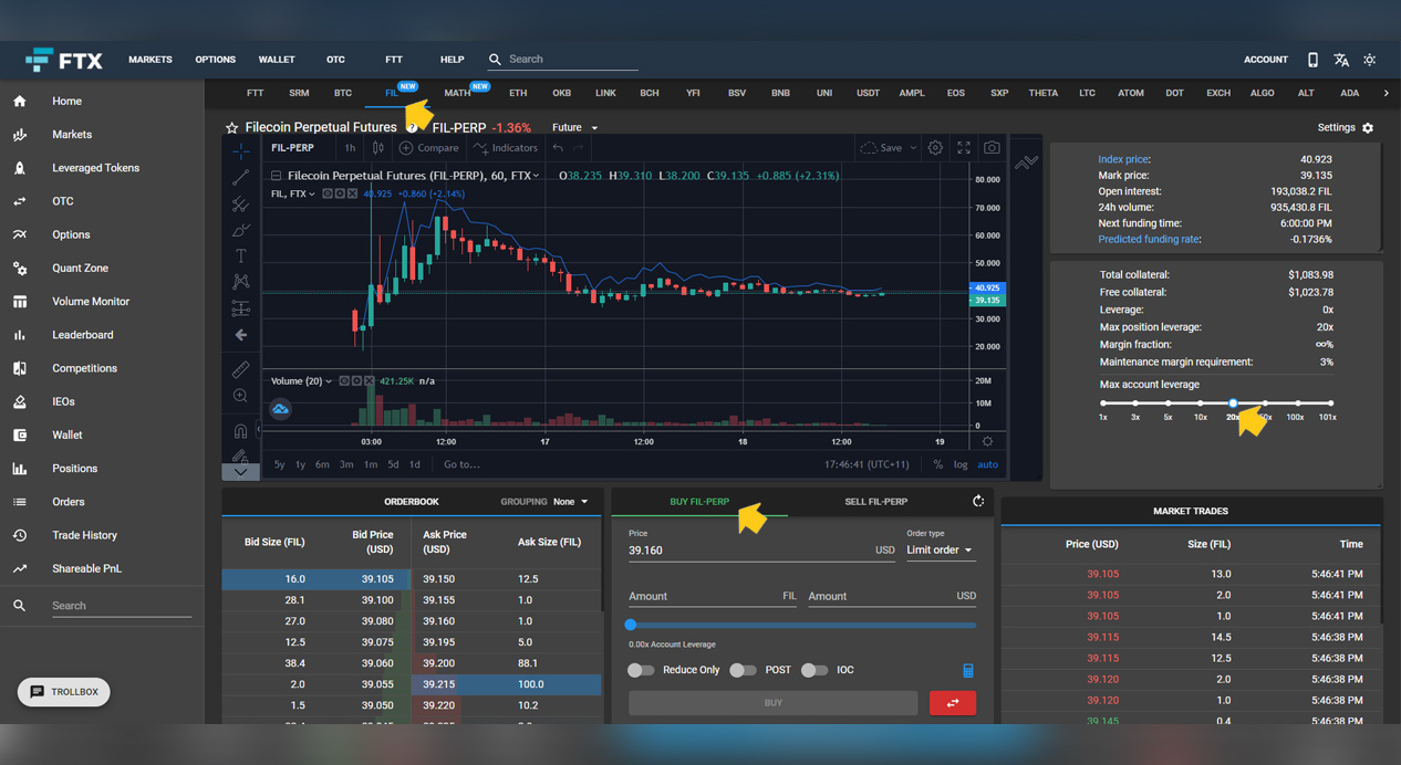 Trade Filecoin FIL LONG