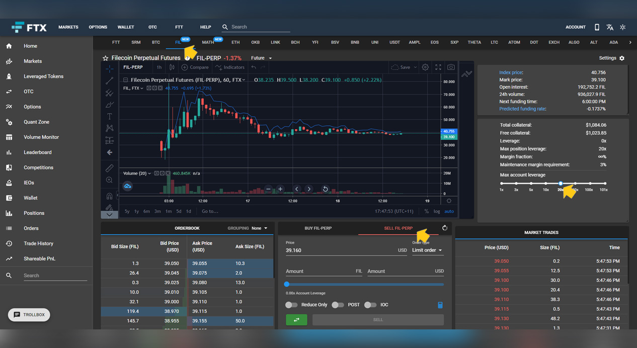 Trade Filecoin FIL SHORT