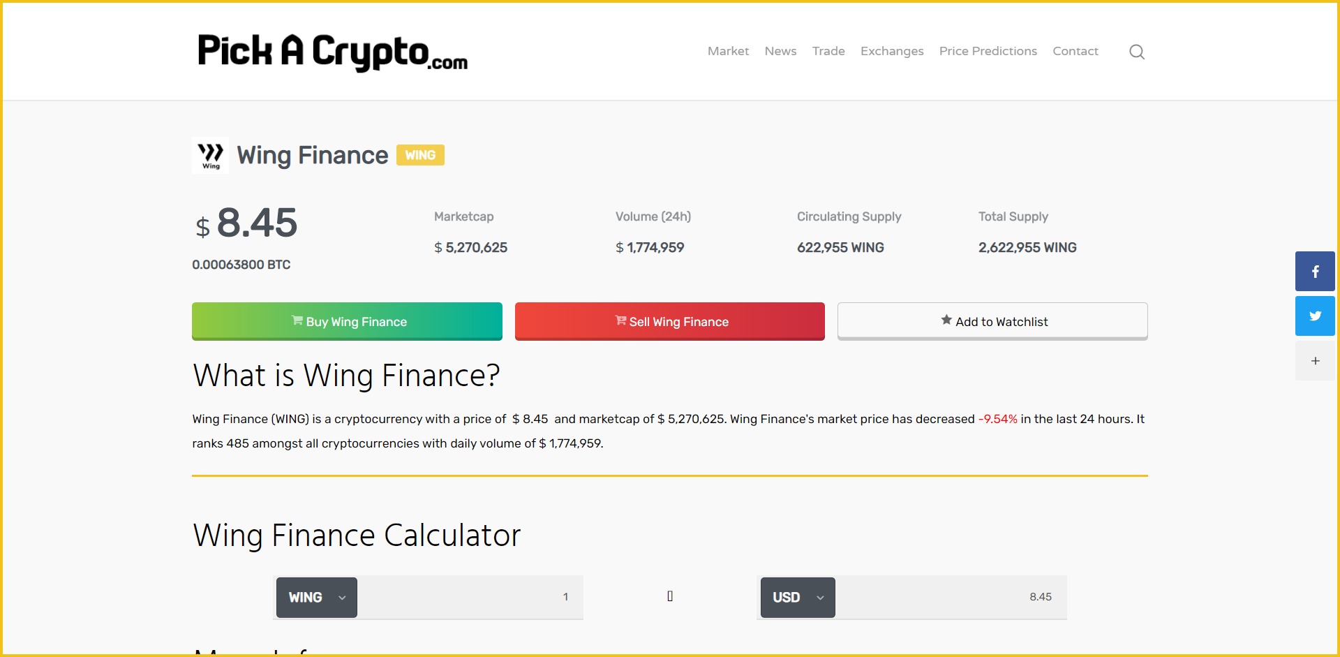 Wing Finance WING Price Prediction Market