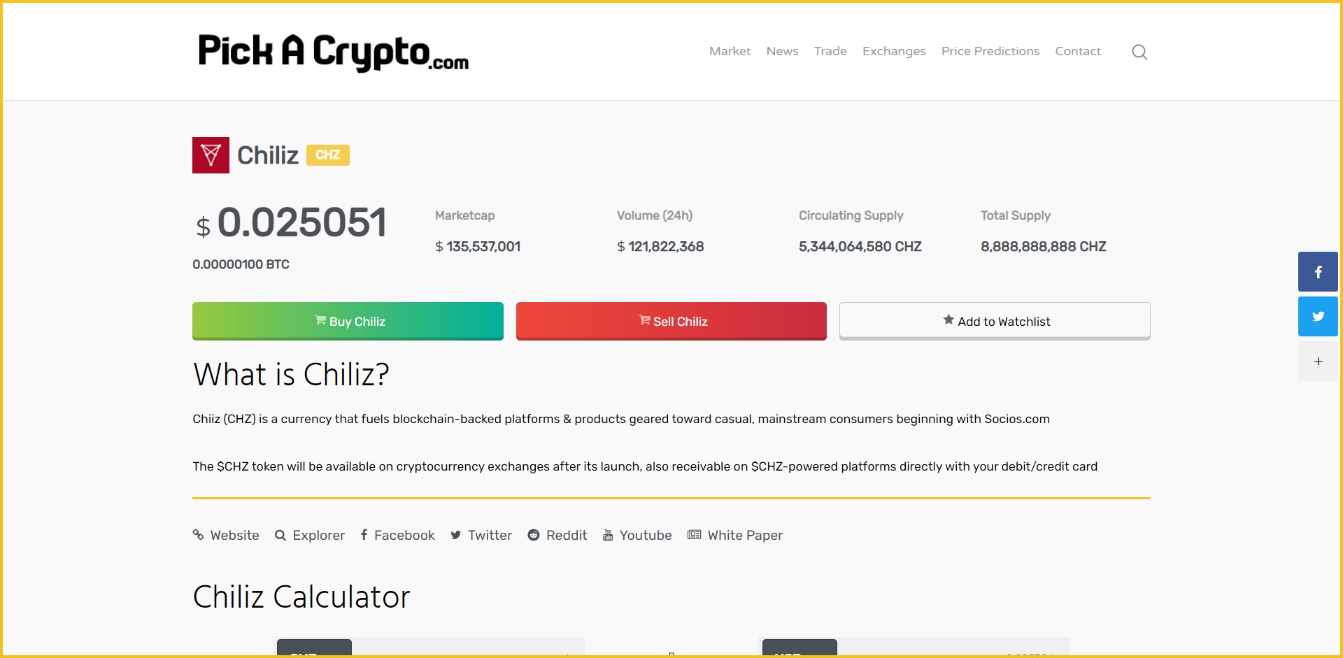 Chiliz CHZ Price Prediction Market