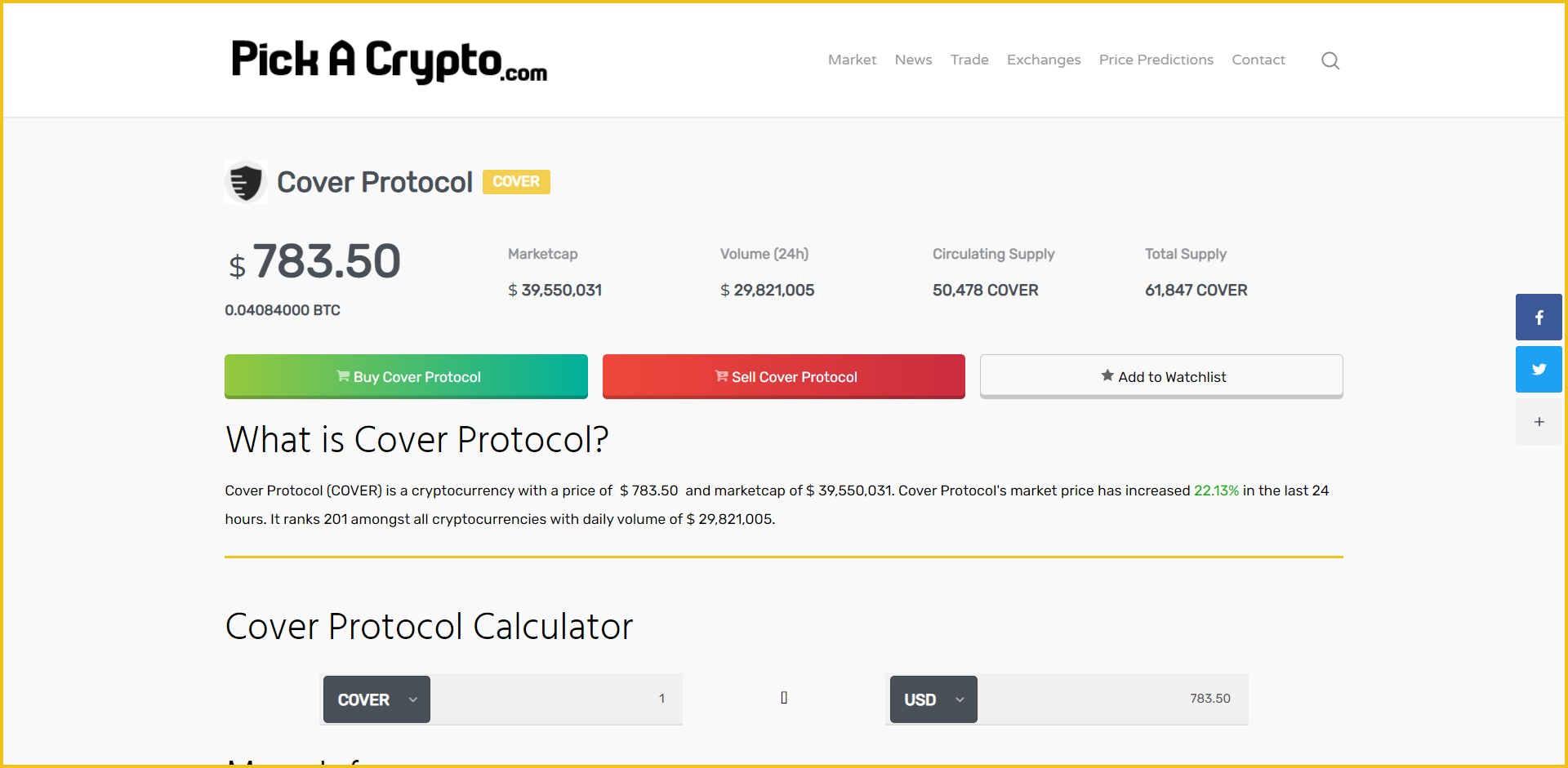 Cover Protocol Price Prediction Market