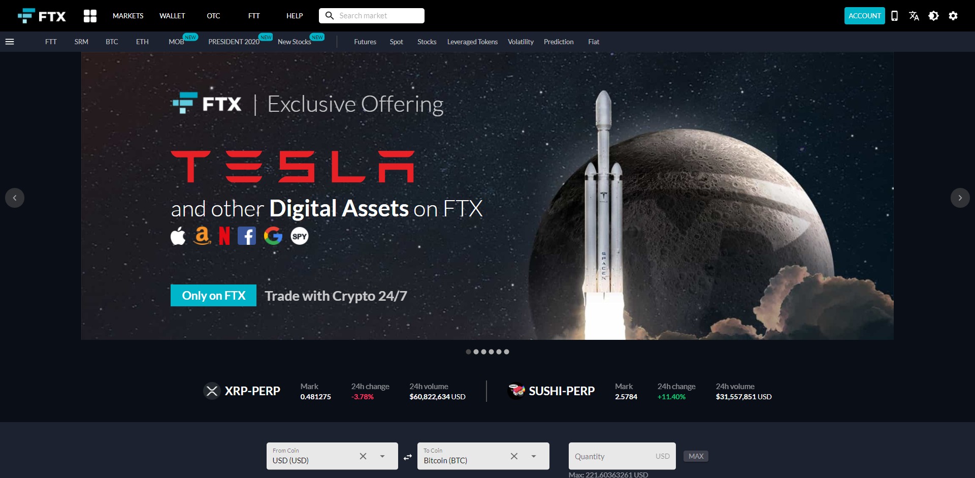 FTX Trading Home Page