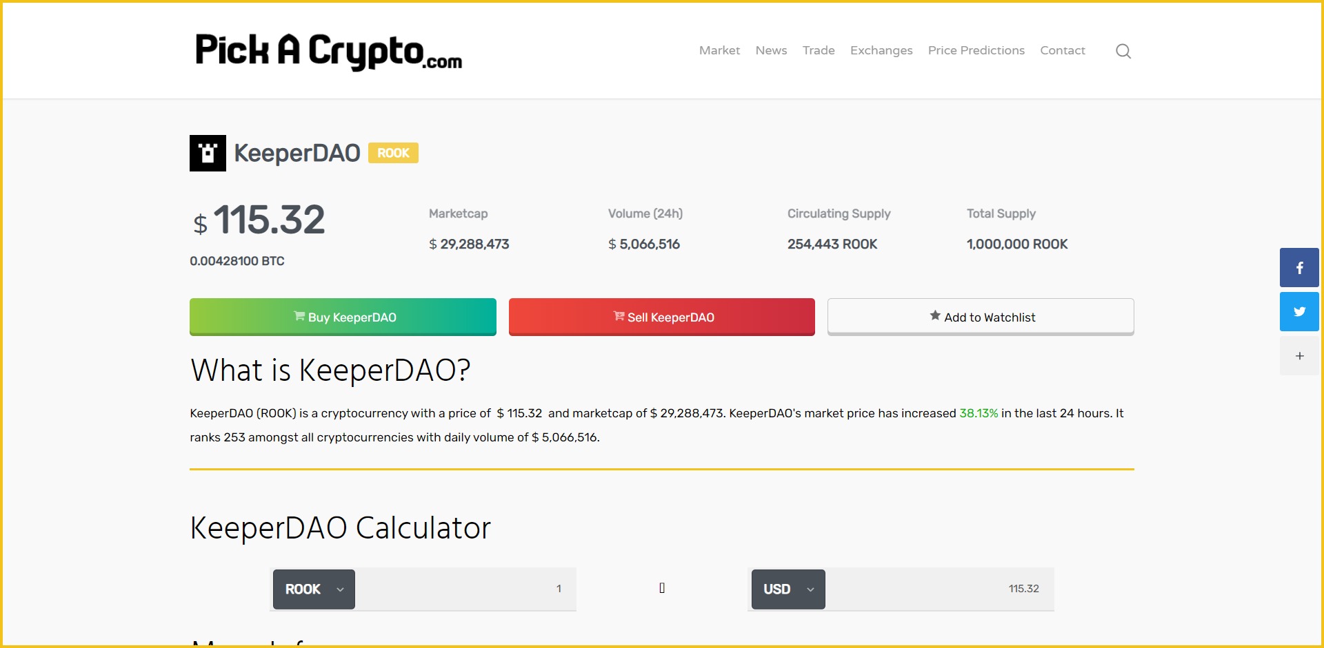 KeeperDAO ROOK Price Prediction Market