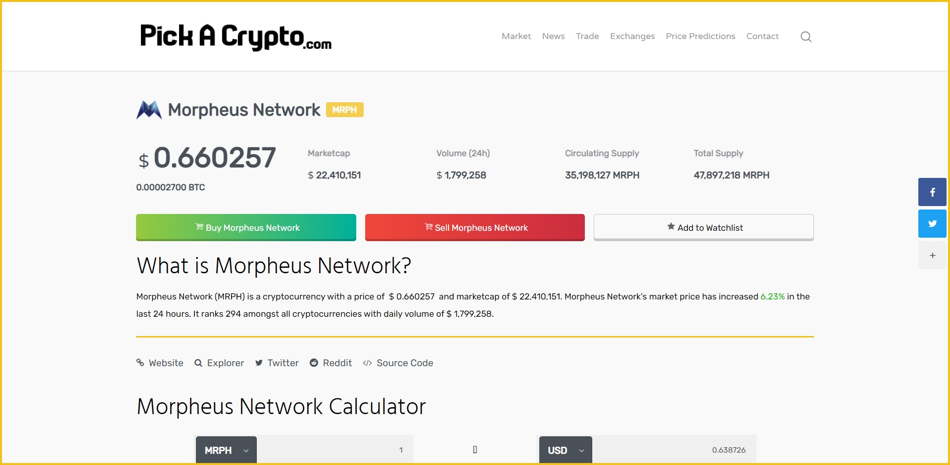 Morpheus Network MRPH Price Prediction Market