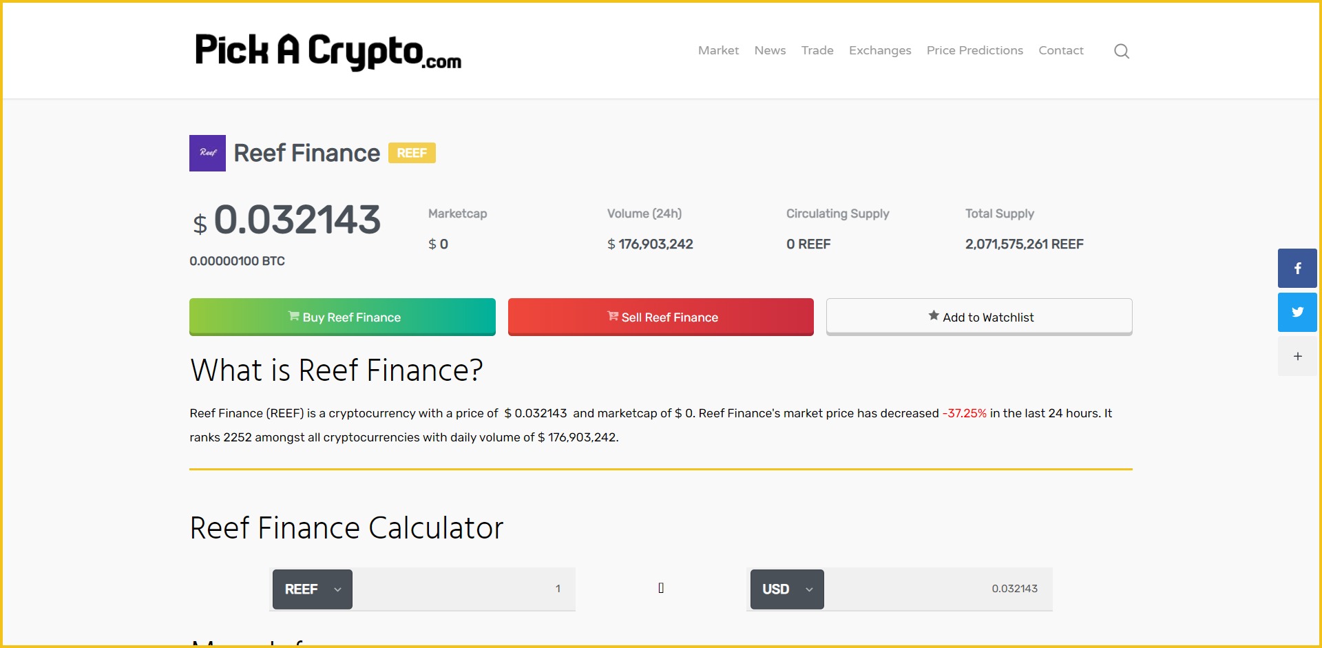 Reef Finance REEF Price Prediction Market