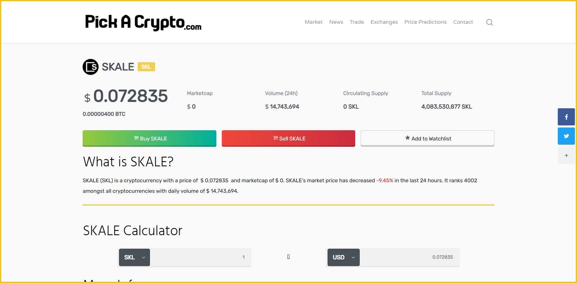 Skale Network SKL Price Prediction Market