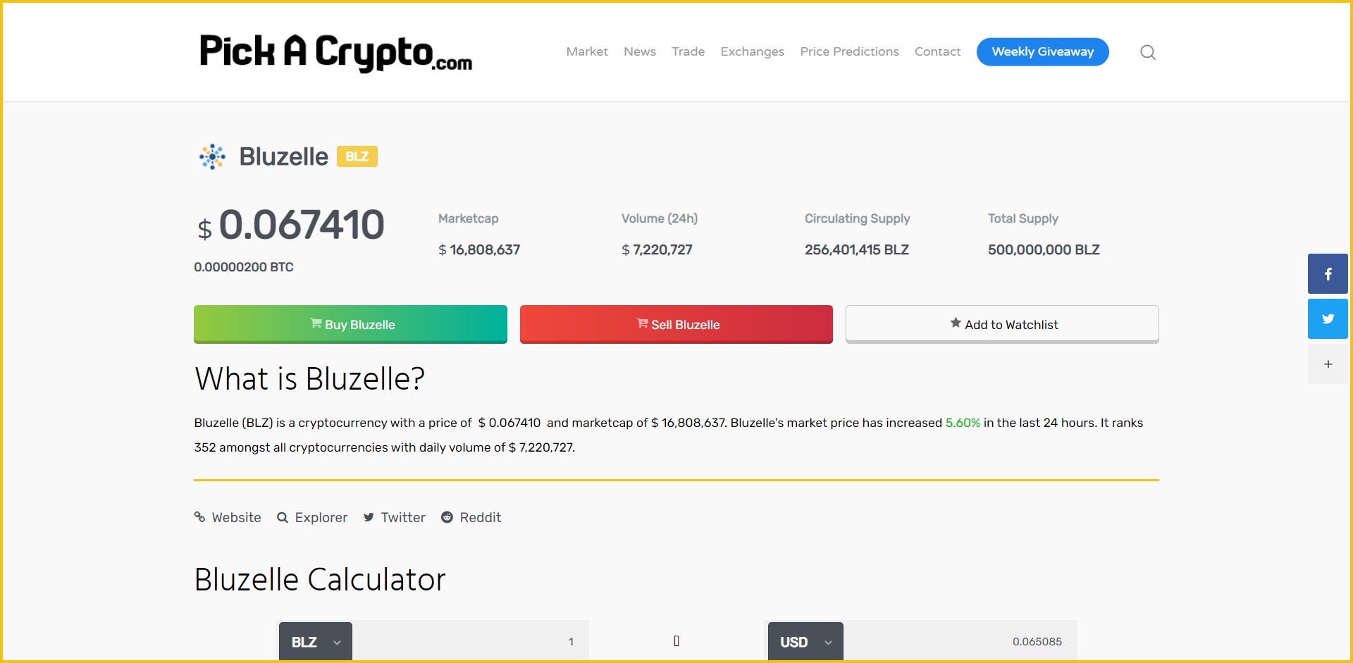 Bluzelle BLZ Price Prediction Market