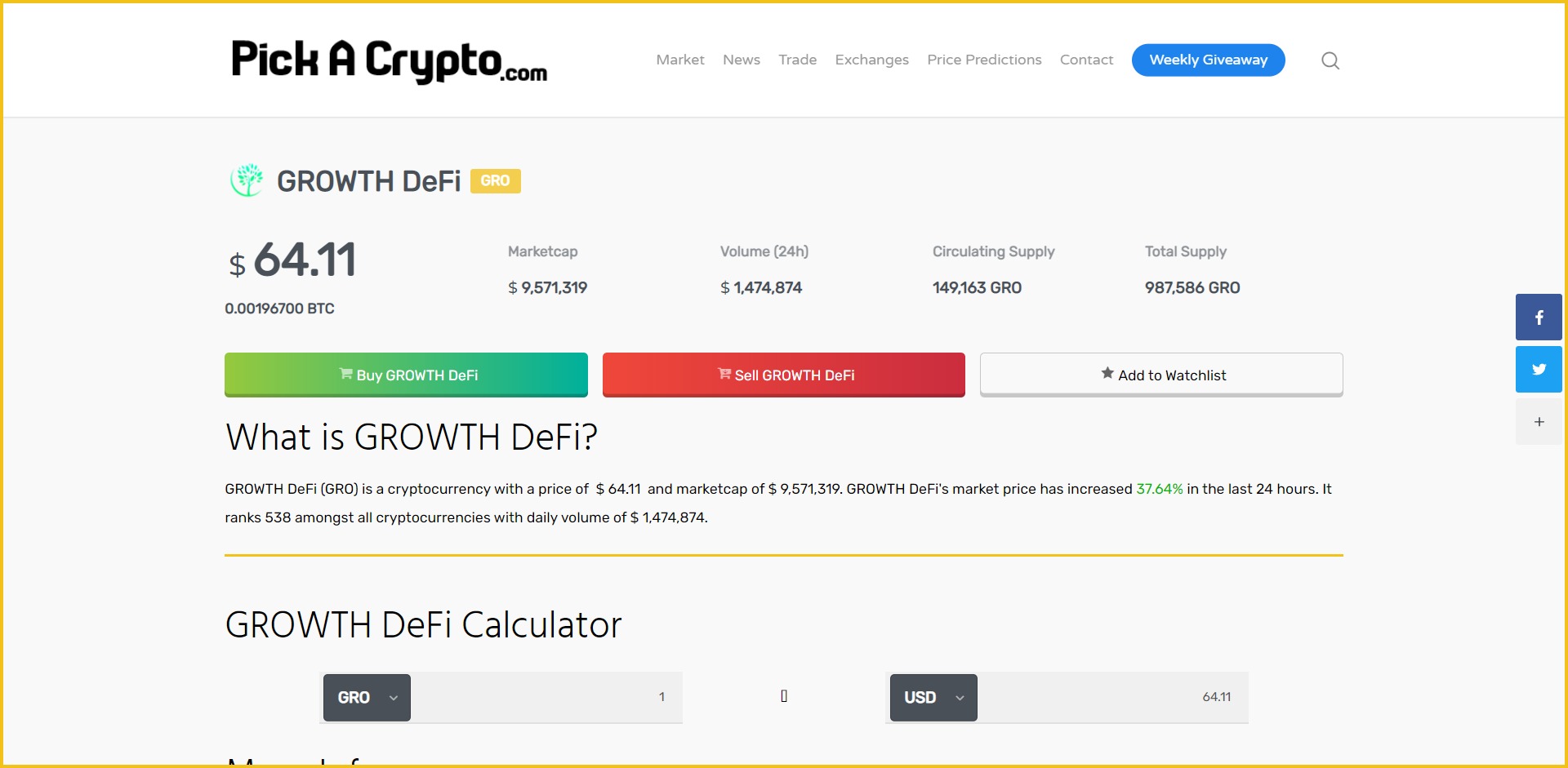 Growth DeFI GRO Price Prediction Market