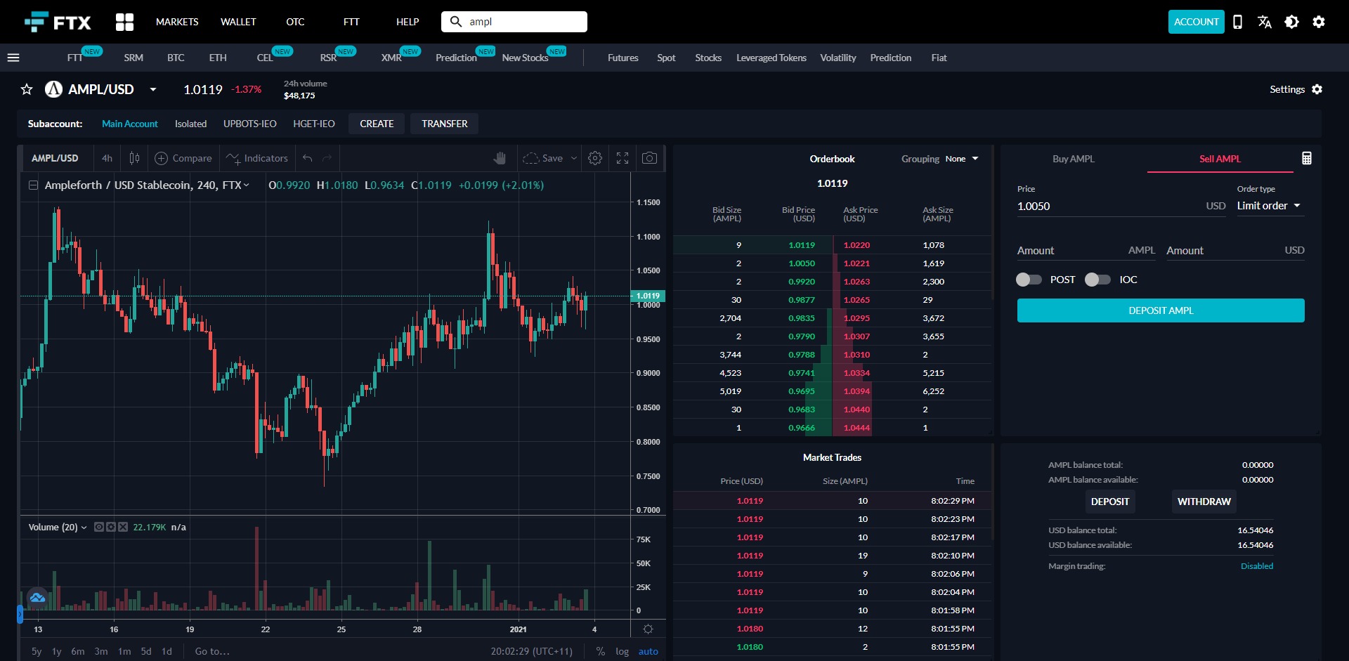 Trade Ampleforth AMPL Spot FTX