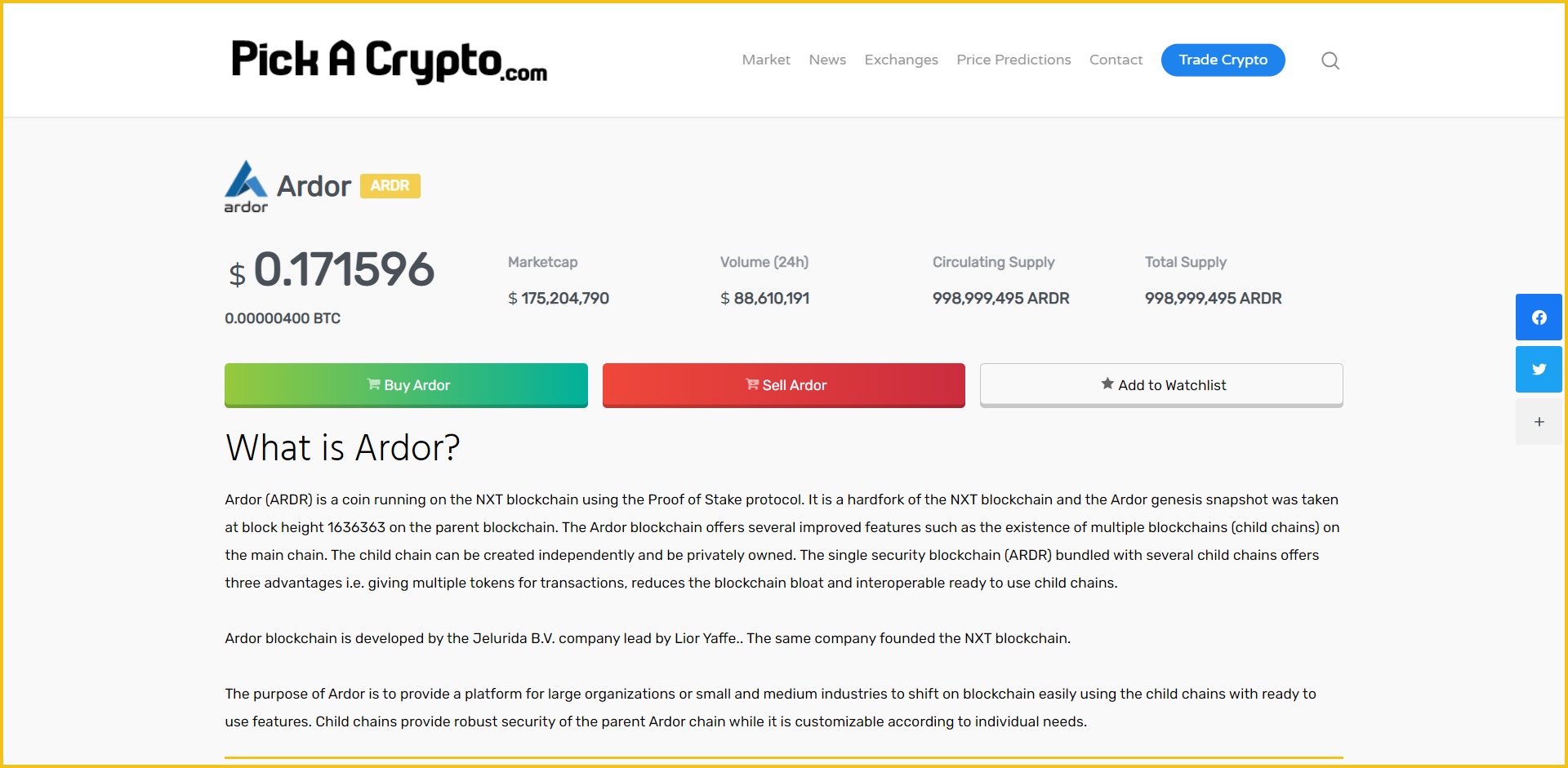 Ardor ARDR Price Prediction Statistics