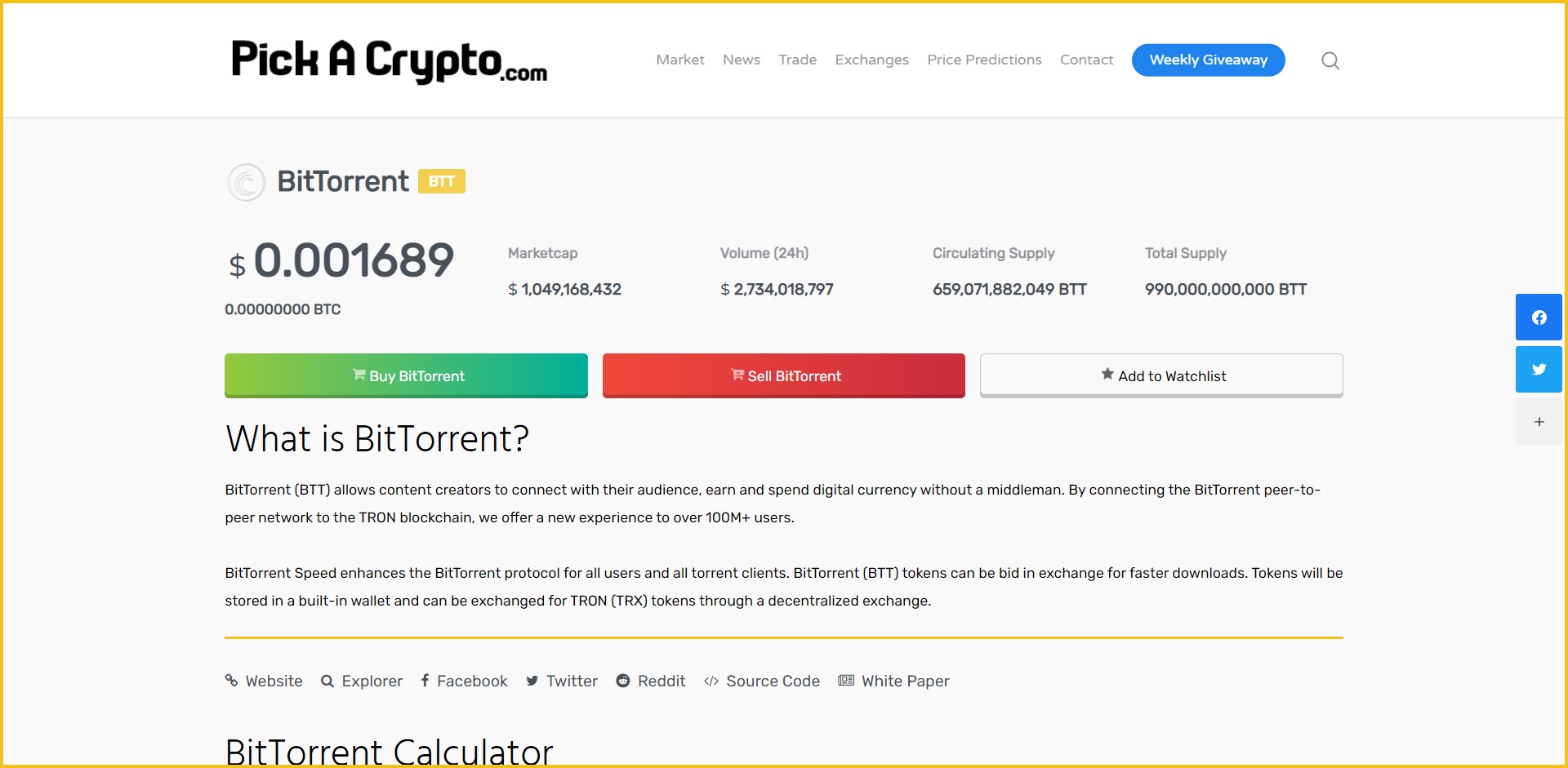 BitTorrent BTT Price Prediction Statistics