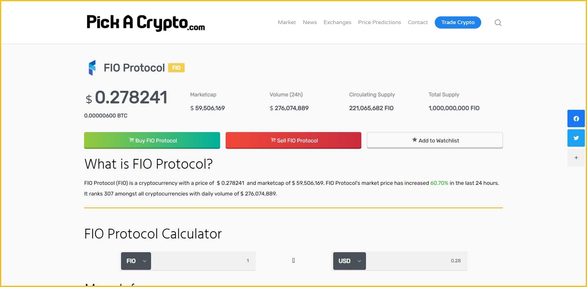 Fio protocol FIO price Prediction Statistics