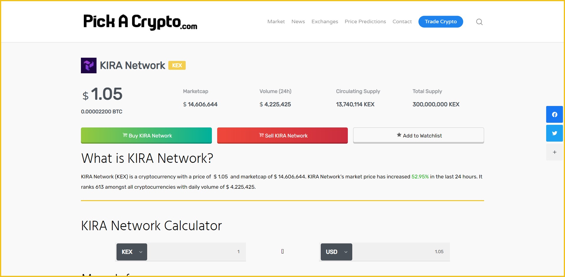 Kira Network KEX Price Prediction Statistics