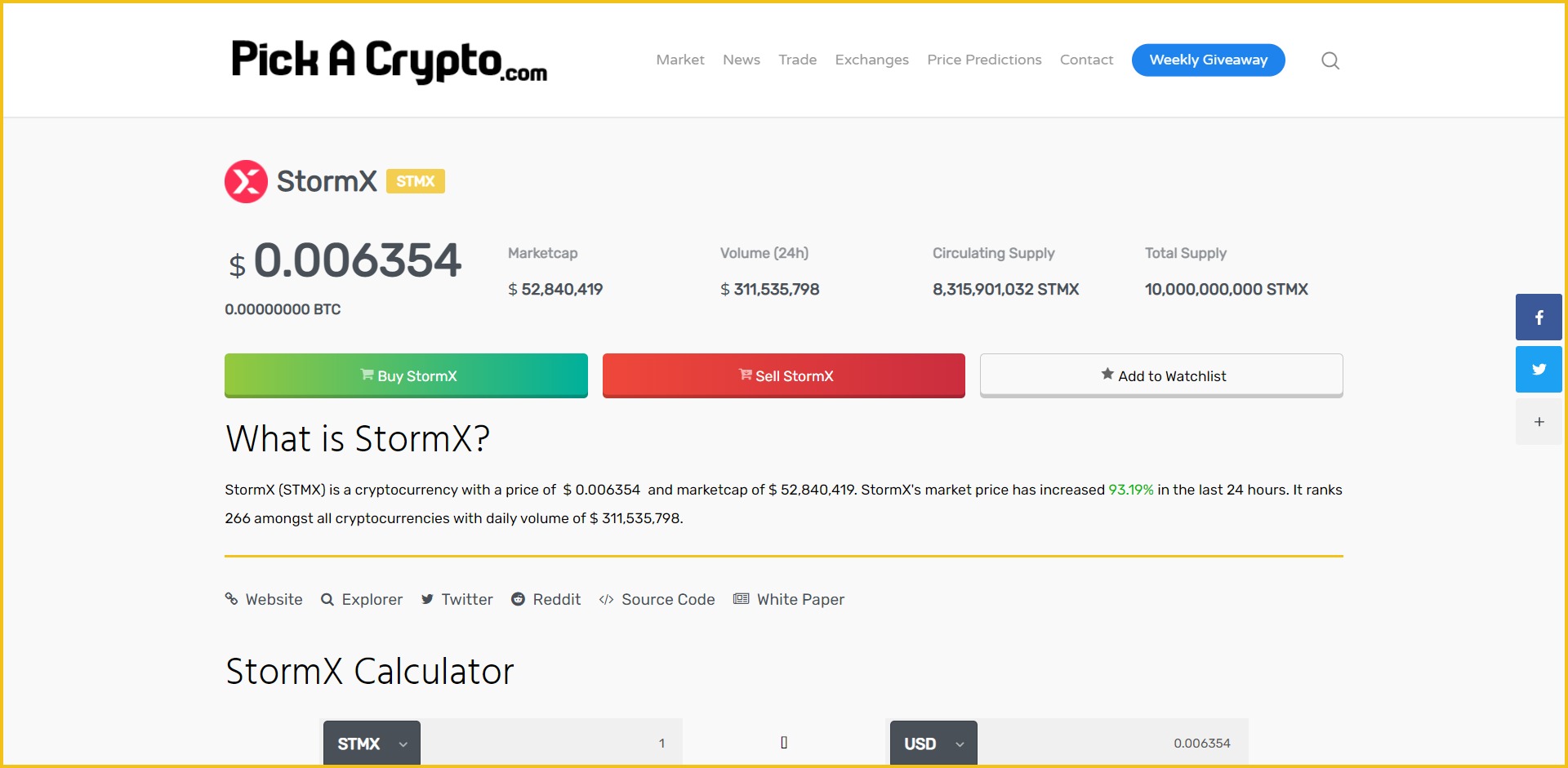 StormX STMX Price Prediction Statistics