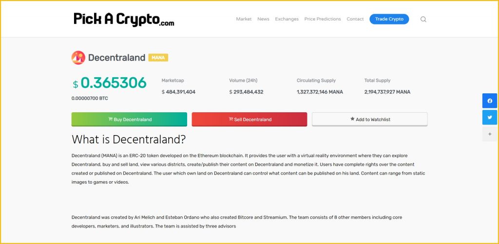 Decentraland (MANA) Price Prediction 2021, 2022 + | Future ...