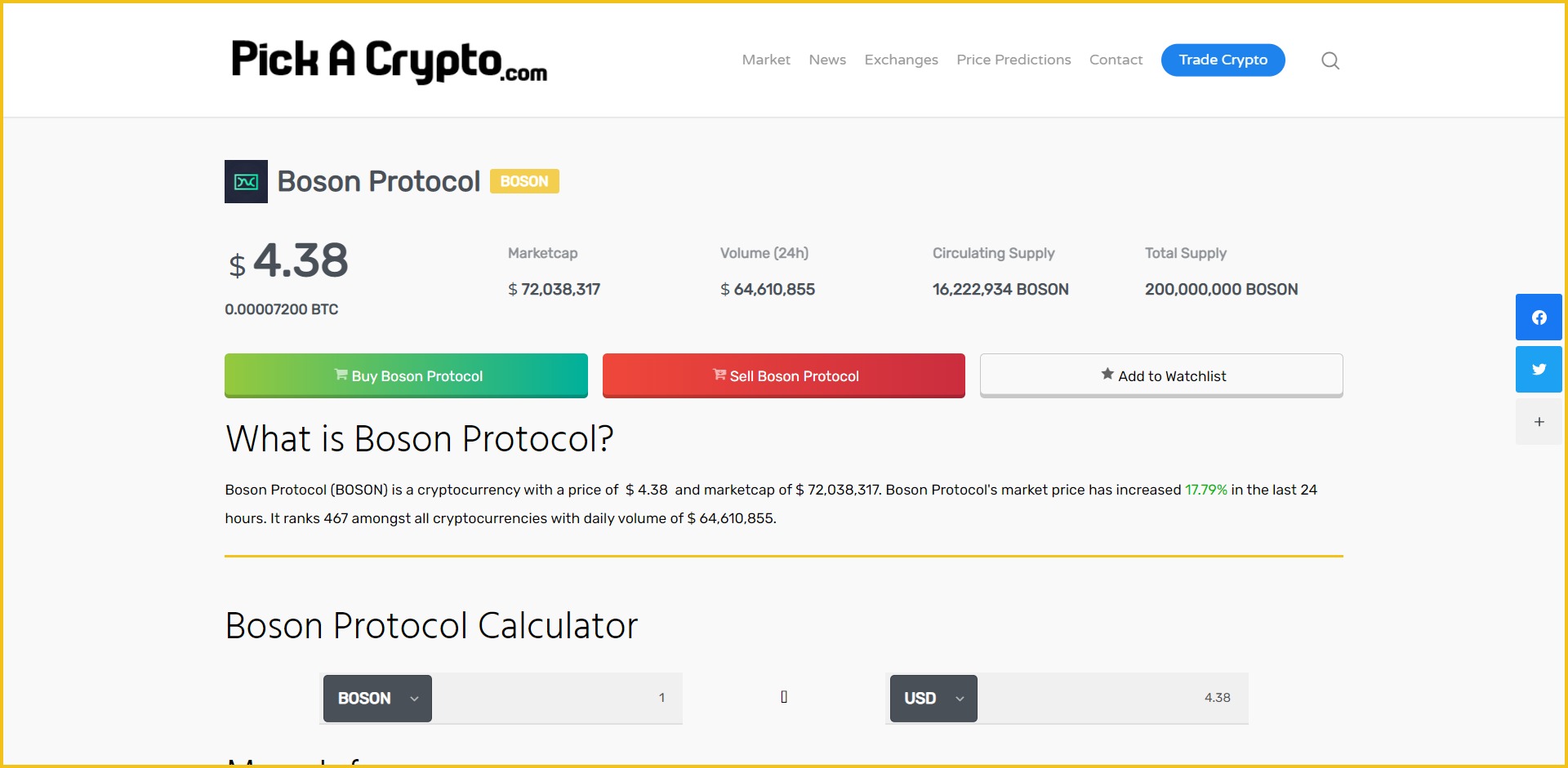 Boson Protocol BOSON Price Prediction Statistics