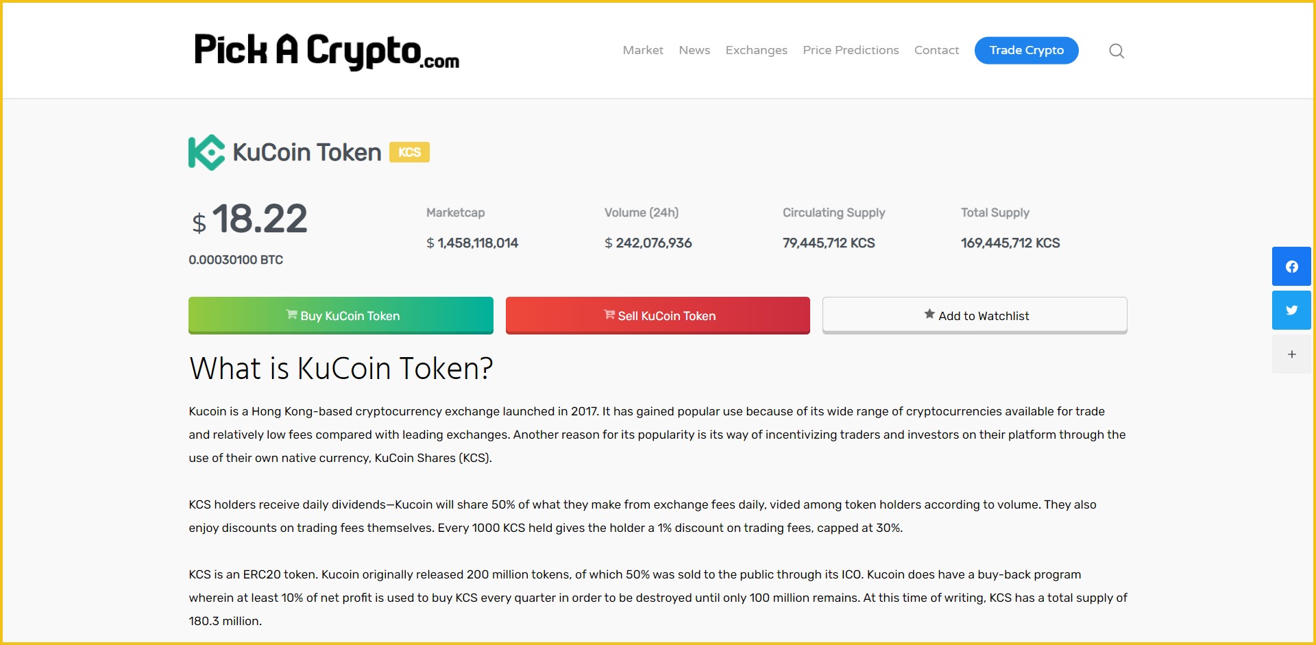 Kucoin Token KCS Price Prediction Statistics