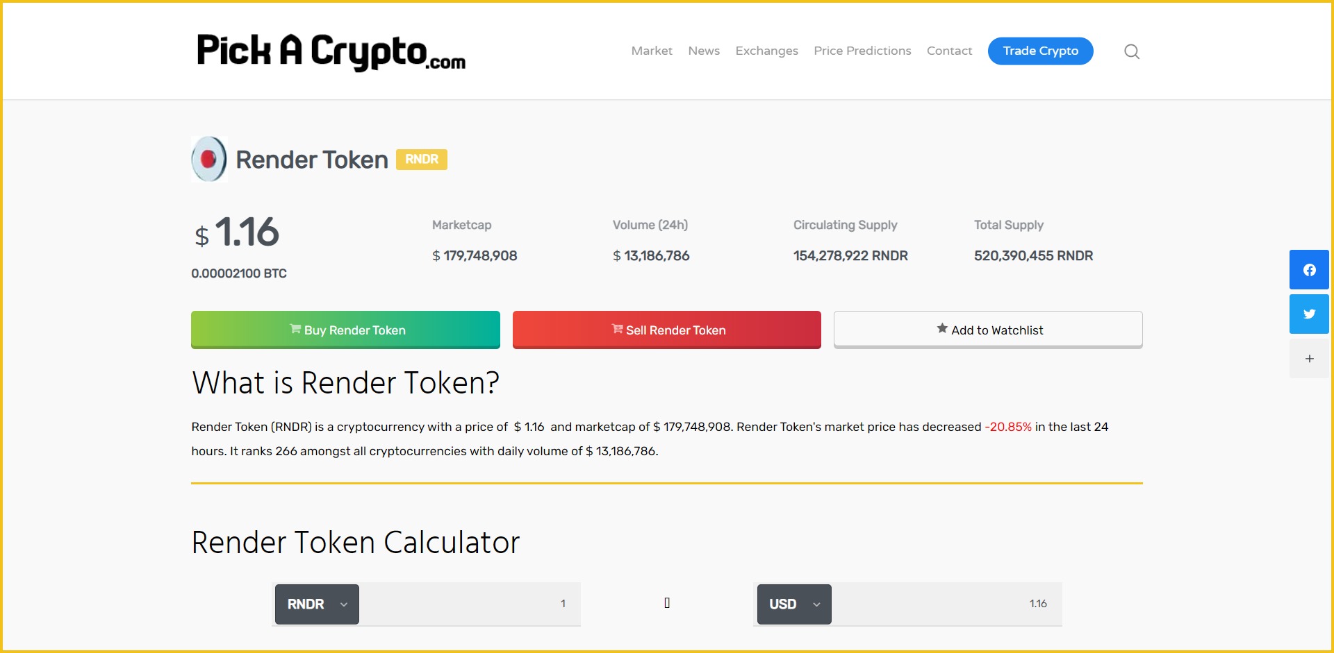 Render Token RNDR Price Prediction Market