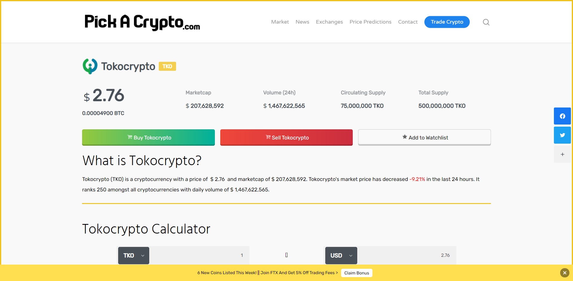 Tokocrypto TKO Price Prediction Statistics