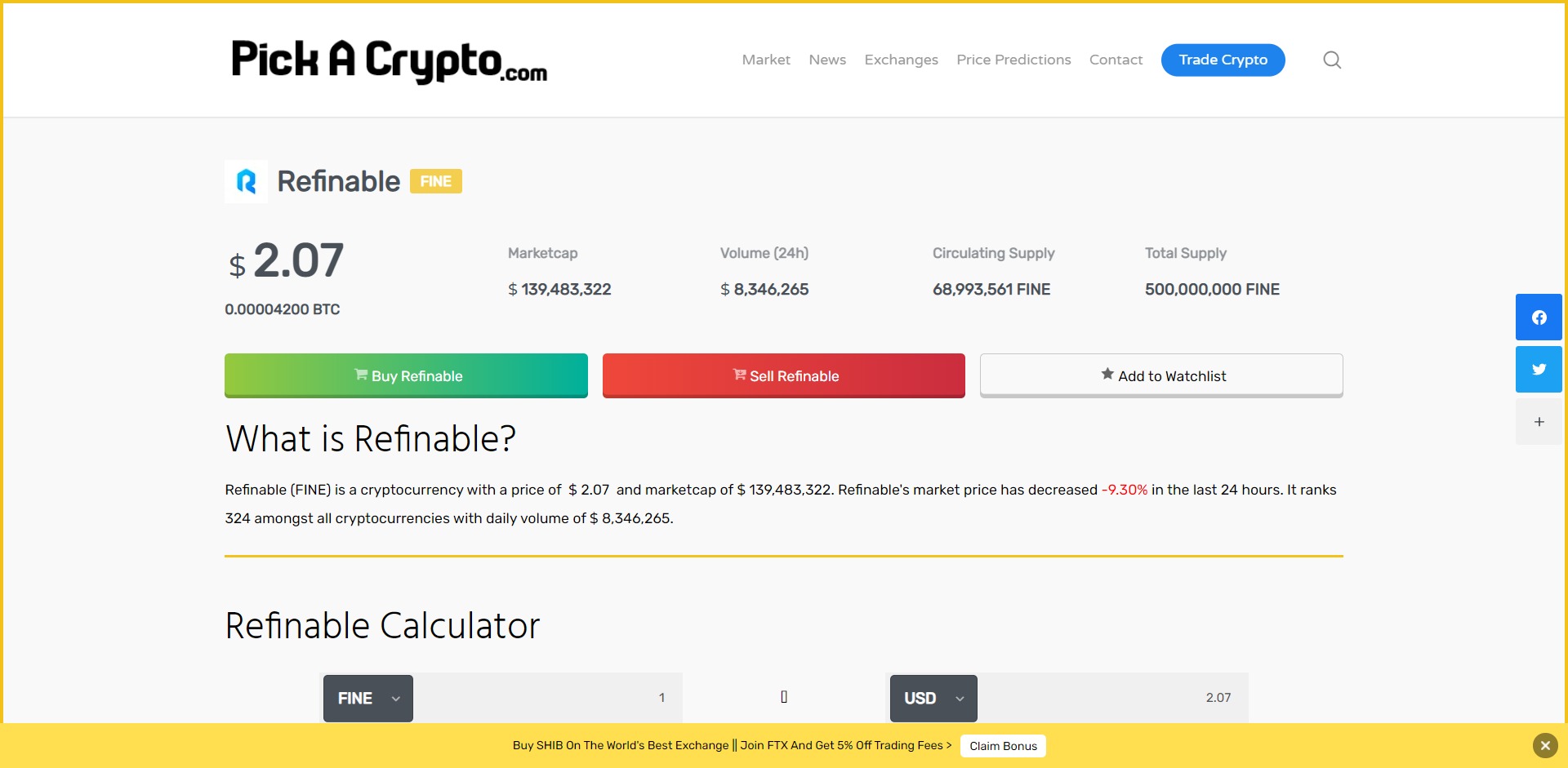 Refinable FINE Price Prediction Market