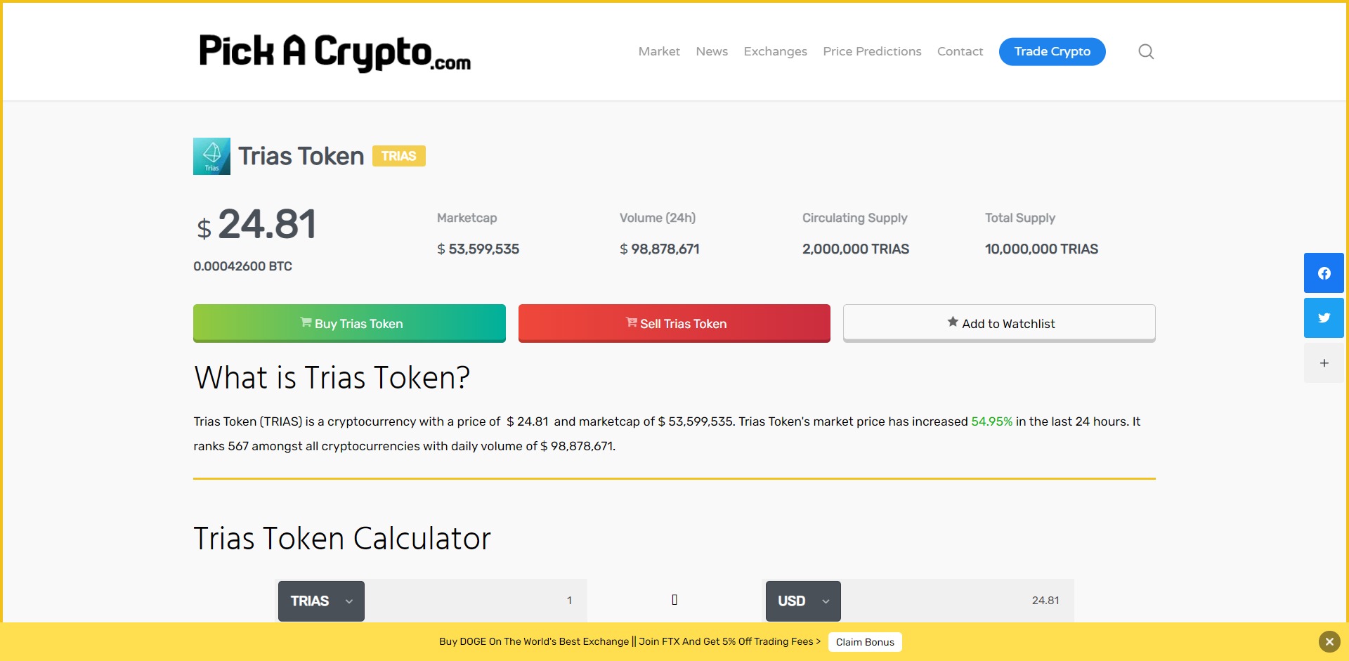 Trias Token TRIAS Price Prediction Market